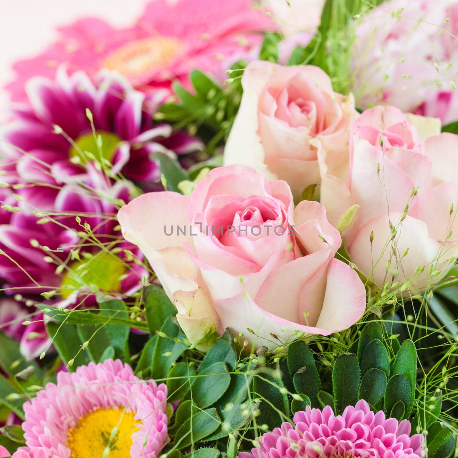 Colorful summer flowers in the bouquet in detail