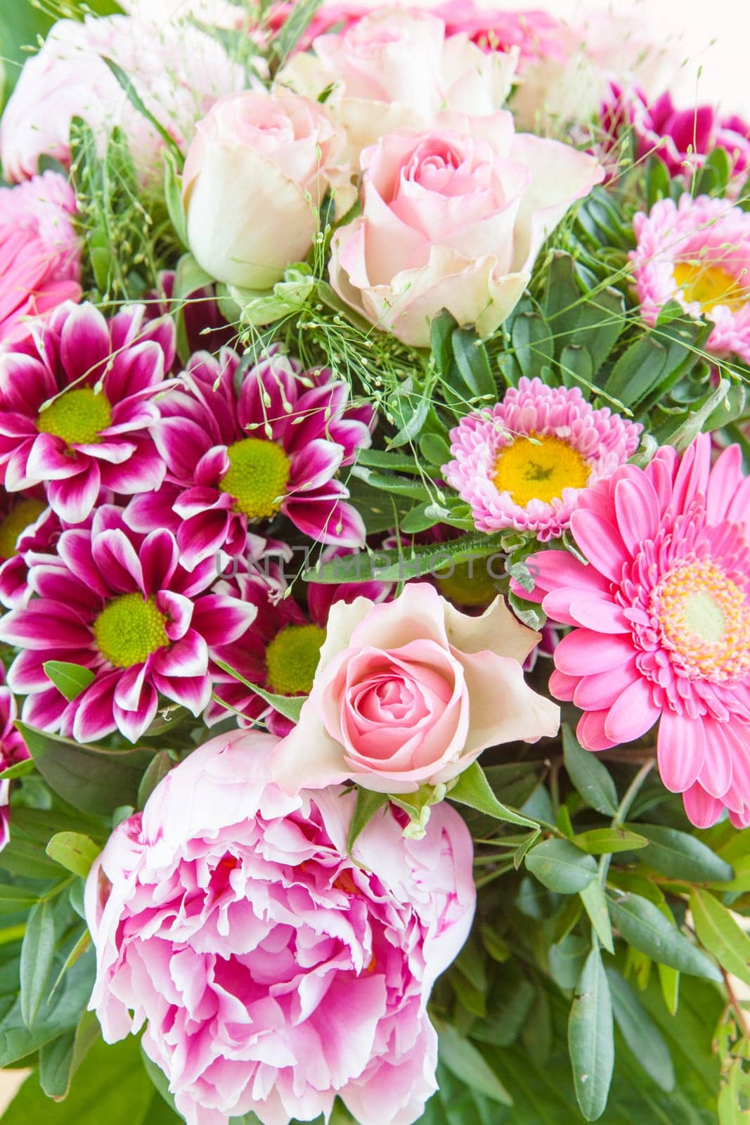 Colorful summer flowers in the bouquet in detail