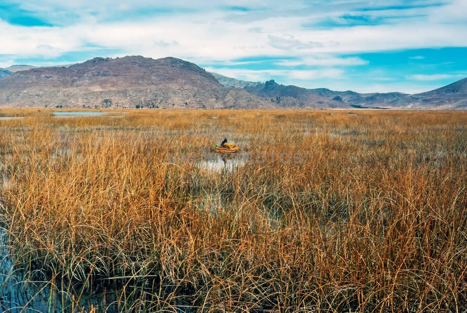 Boat on Lake Titicaca in Peru