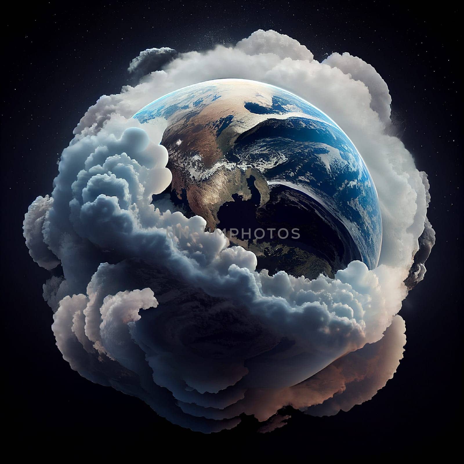 Planet earth covered with an artificial cloud to stop global warming and climate change, environment concept, generative AI