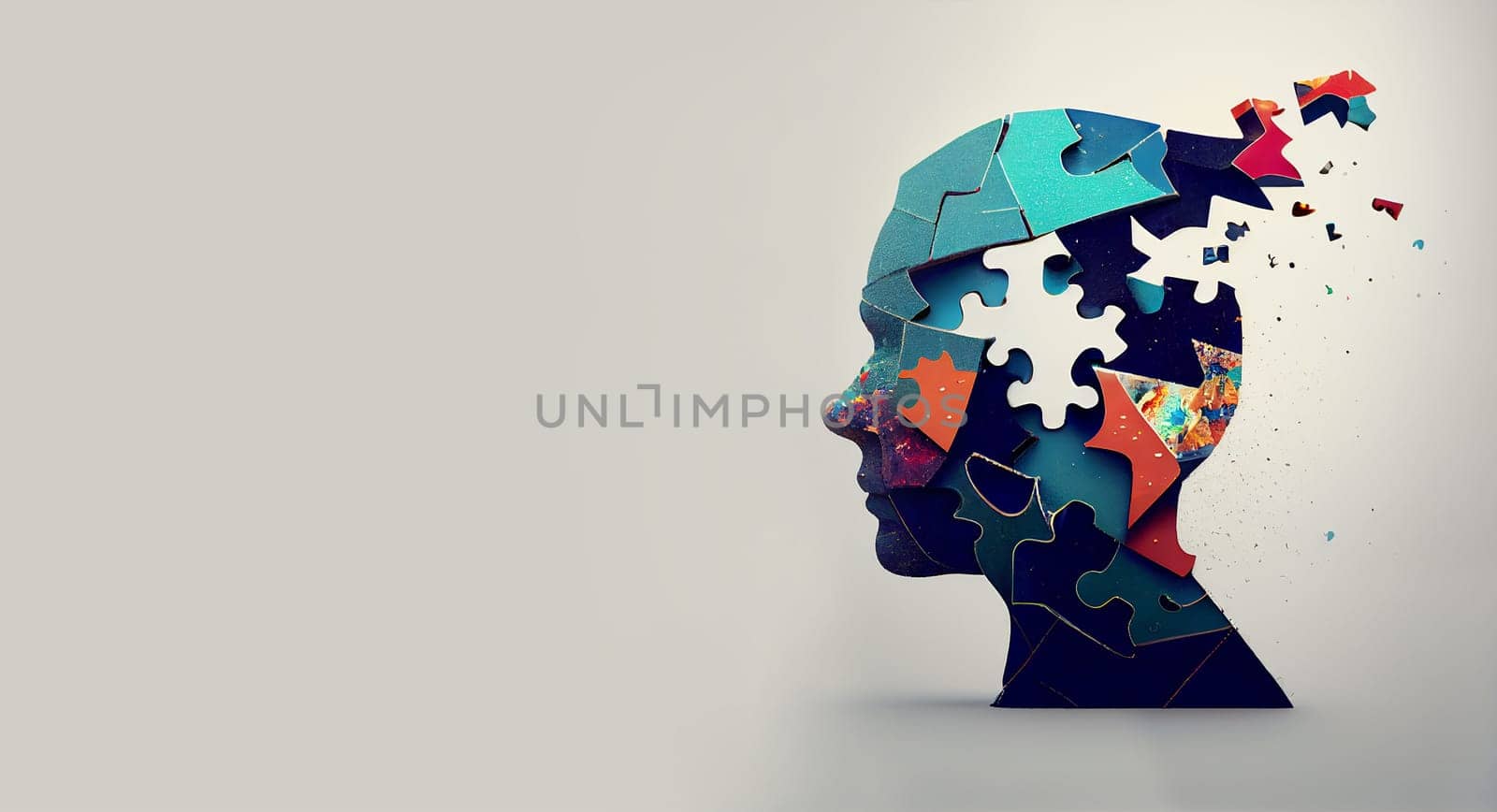 ADHD, attention deficit hyperactivity disorder, mental health, head with puzzle pieces, generative AI