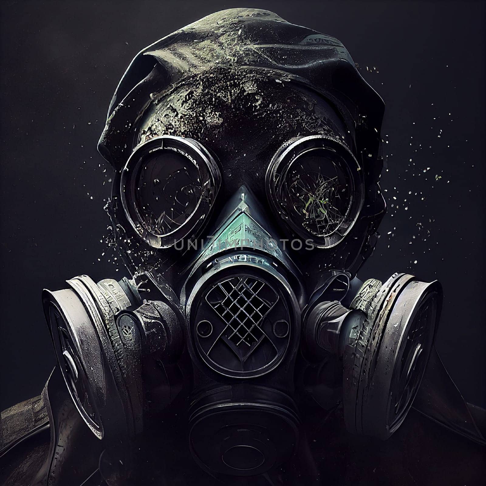 Man with a gas mask, nuclear war and environmental disaster, radioactivity catastrophe, military equipment, generative AI
