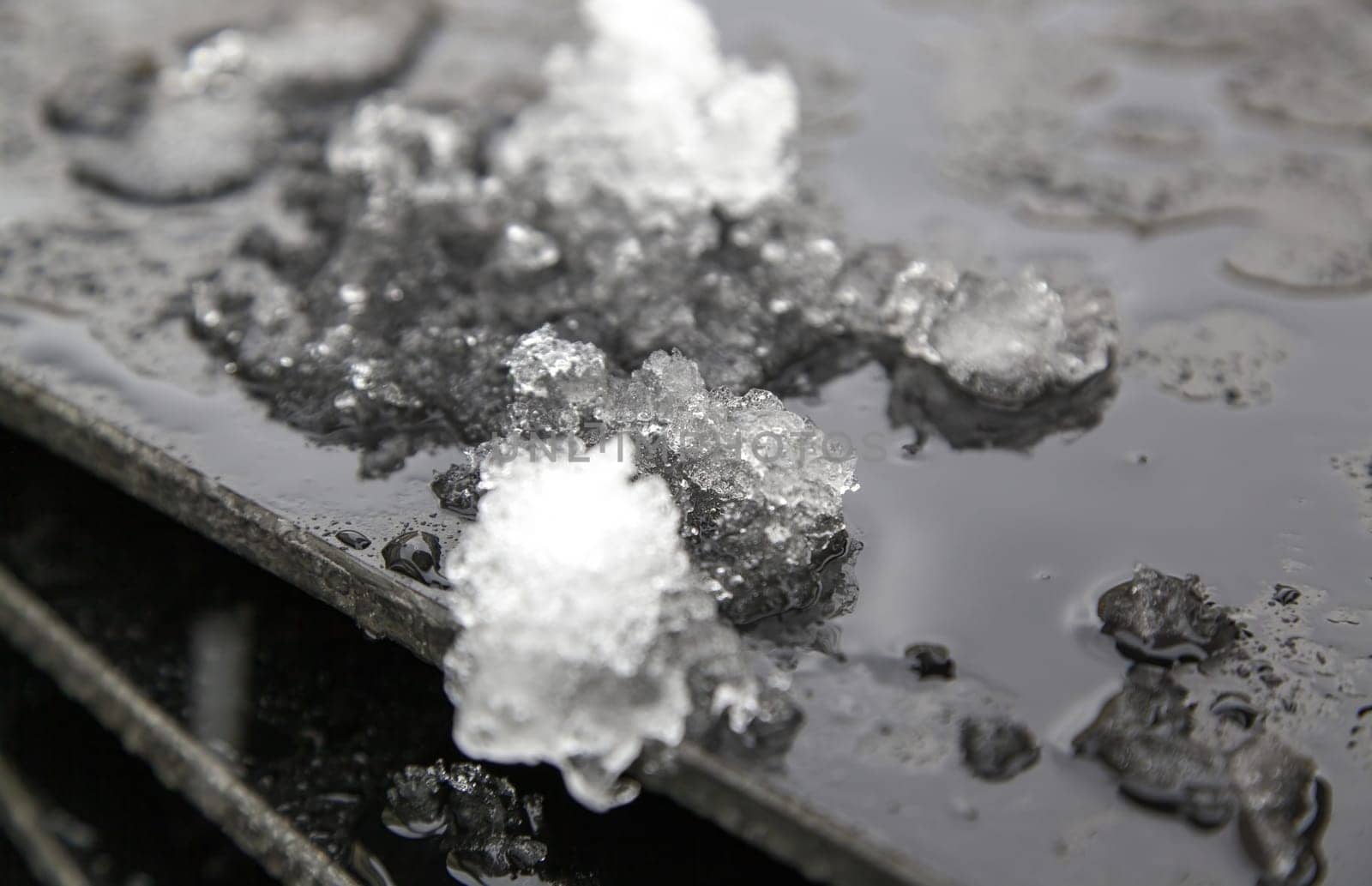 Detail of cold day of snow and ice in winter
