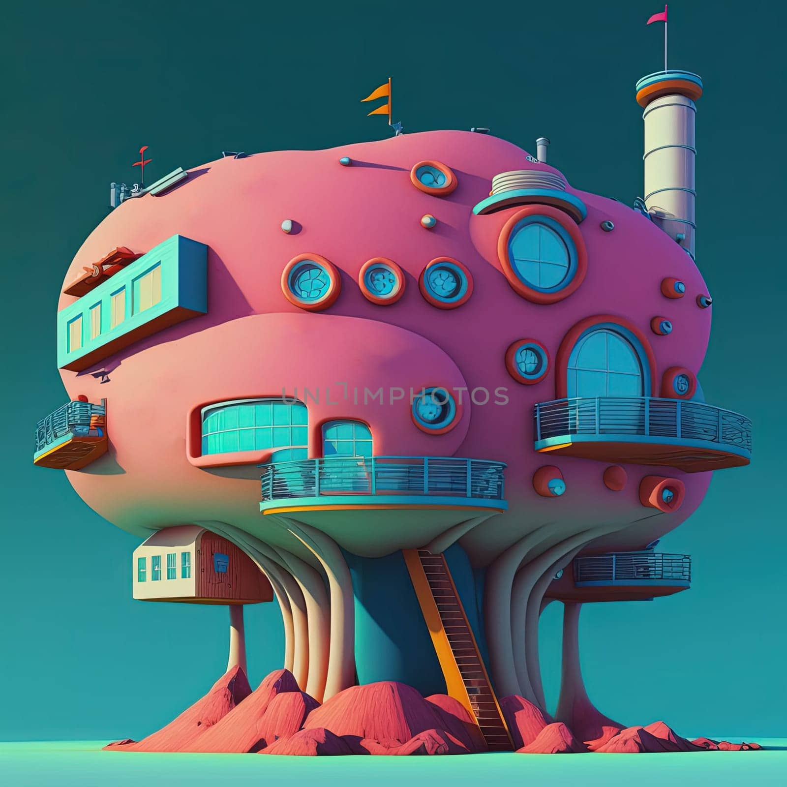 Futuristic house, plasticine illustration created with Generative AI technology.