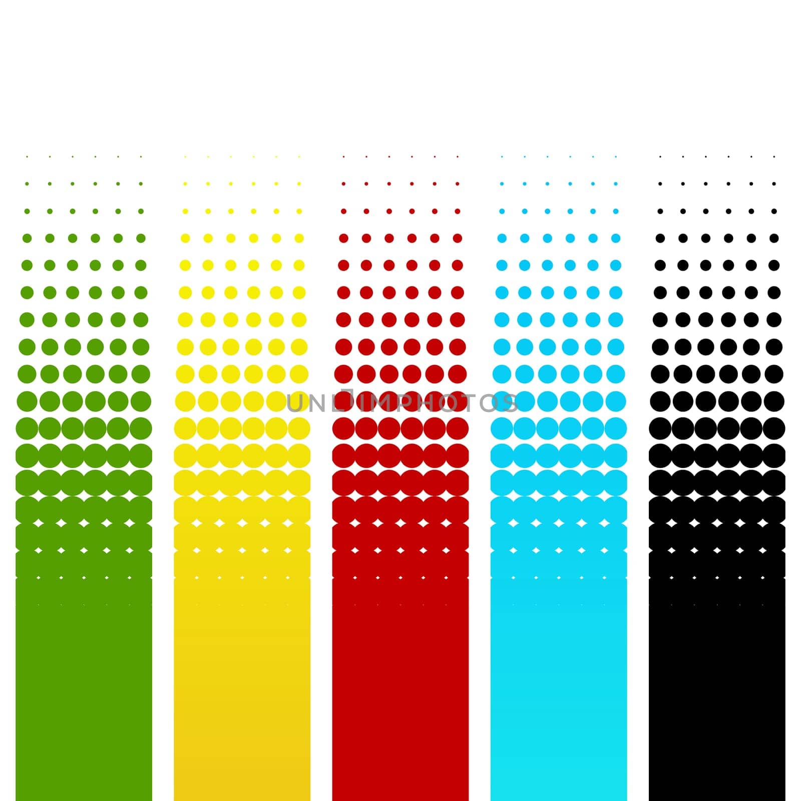 Five gradient banner with color transition green, yellow, red, blue and black