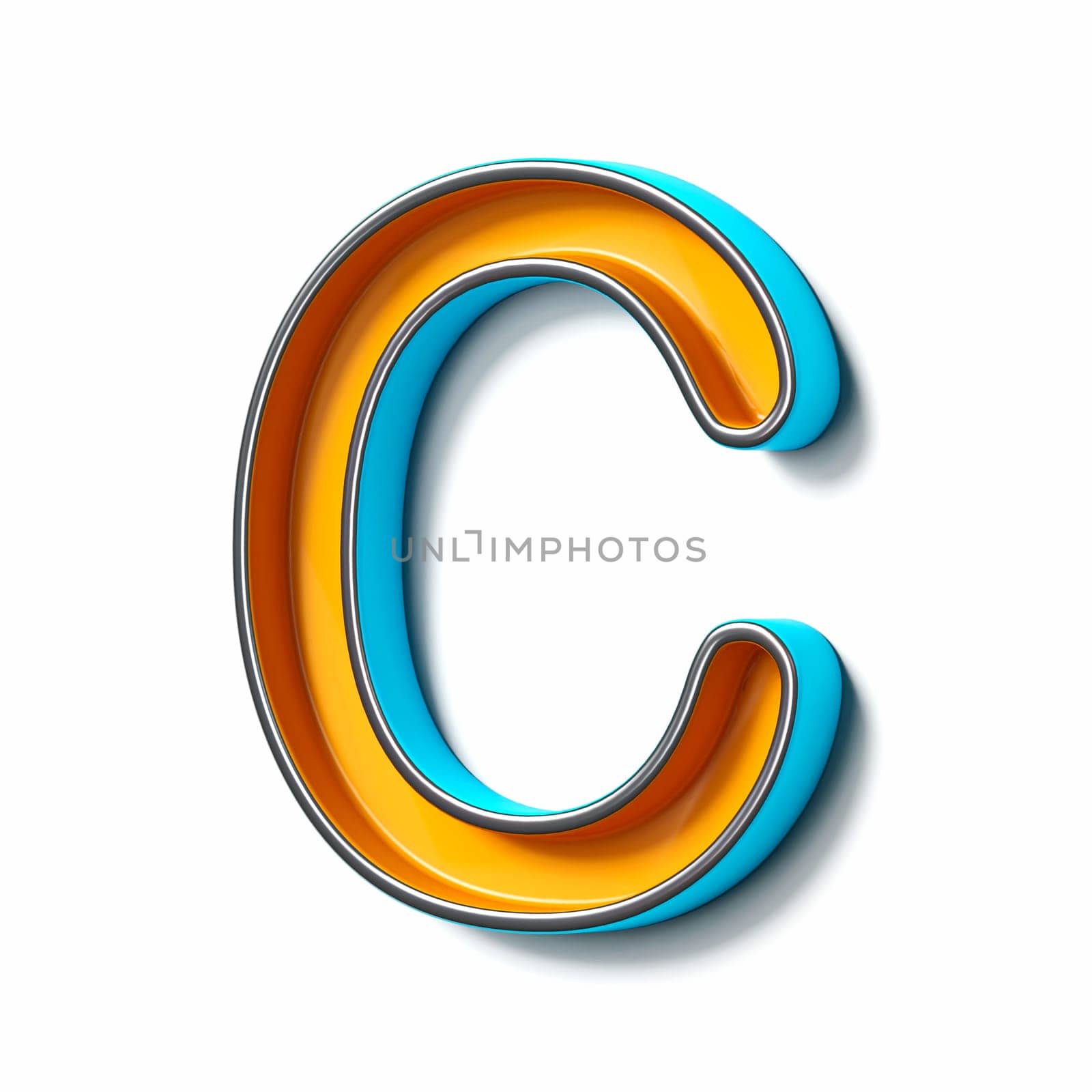 Orange blue thin metal font Letter C 3D rendering illustration isolated on white background