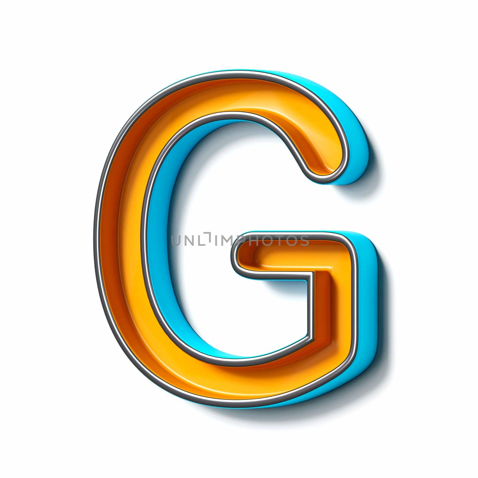 Orange blue thin metal font Letter G 3D rendering illustration isolated on white background