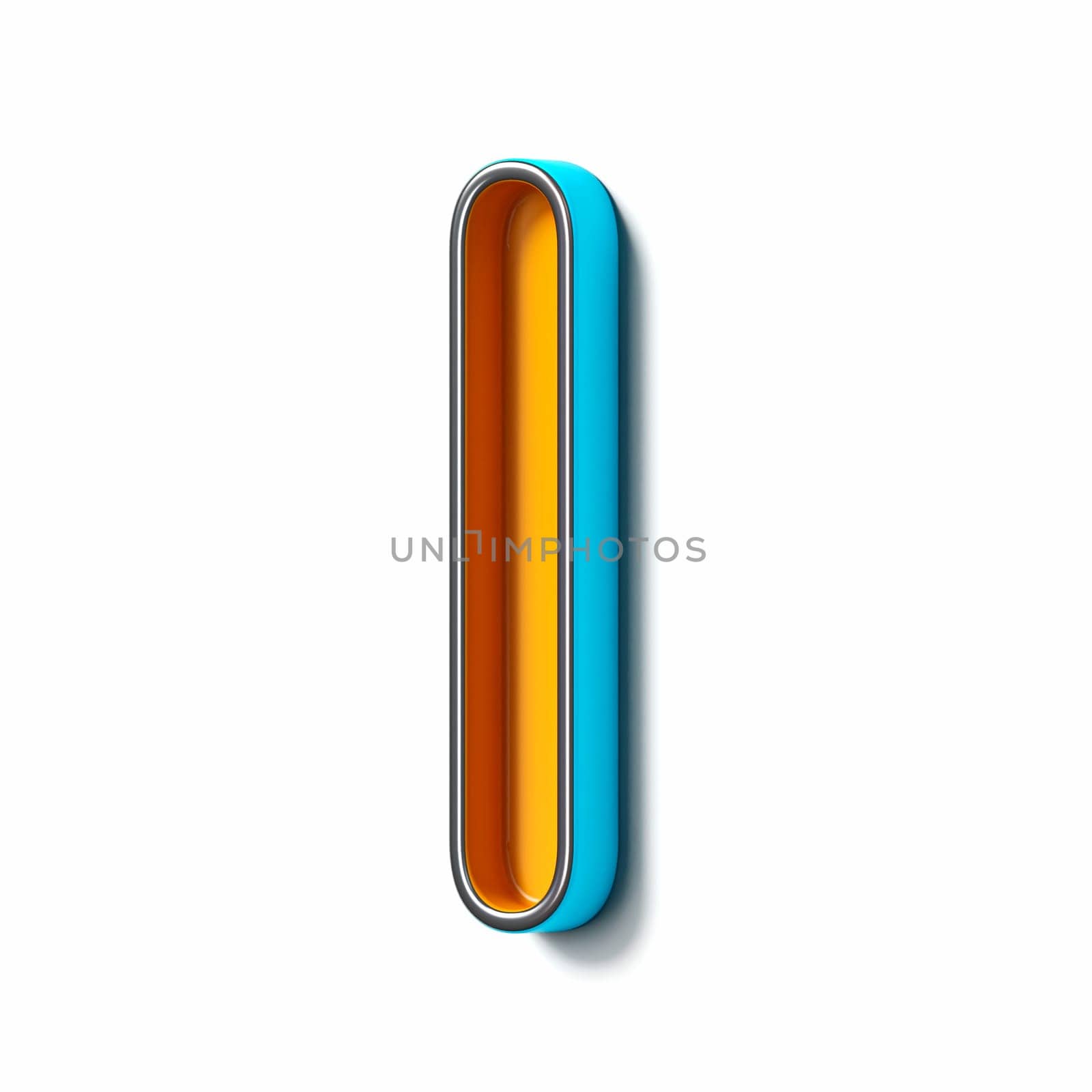 Orange blue thin metal font Letter I 3D rendering illustration isolated on white background
