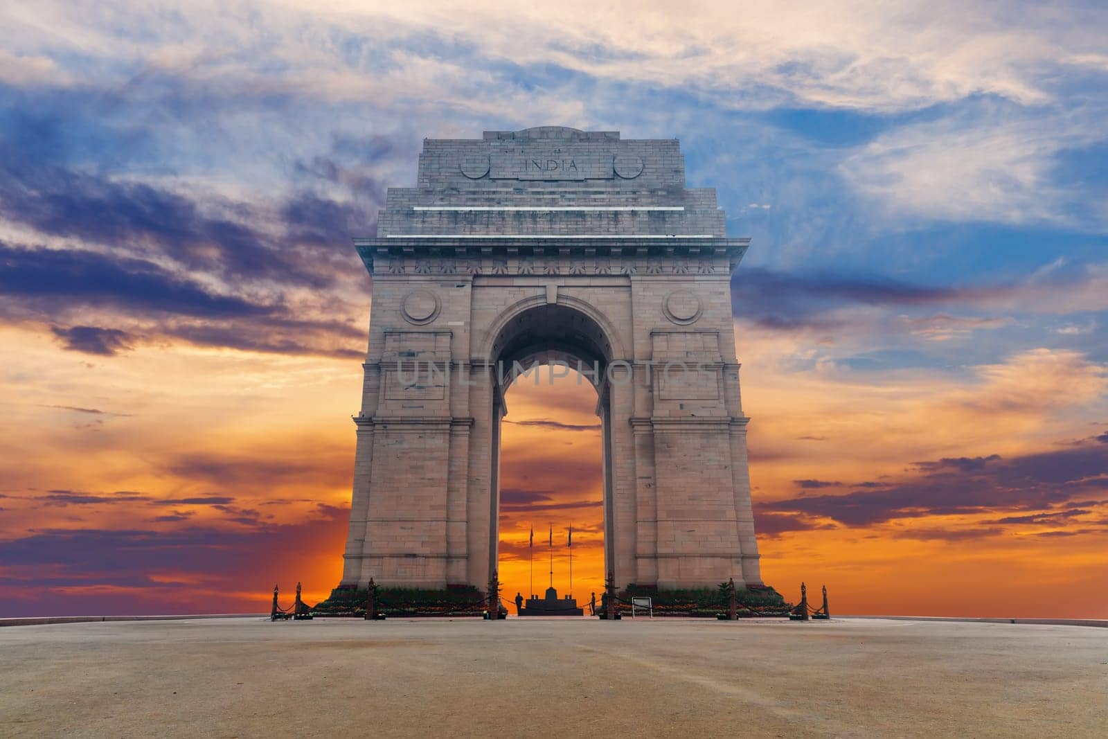 Sunset by India Gate, famous landmark of New Delhi.