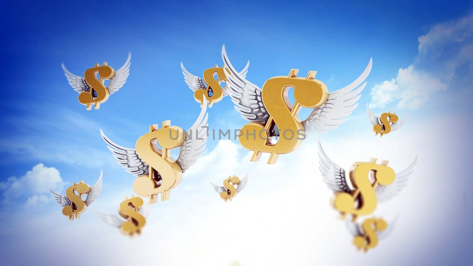 Dollar sign with wings on the smartphone. 3D illustration.