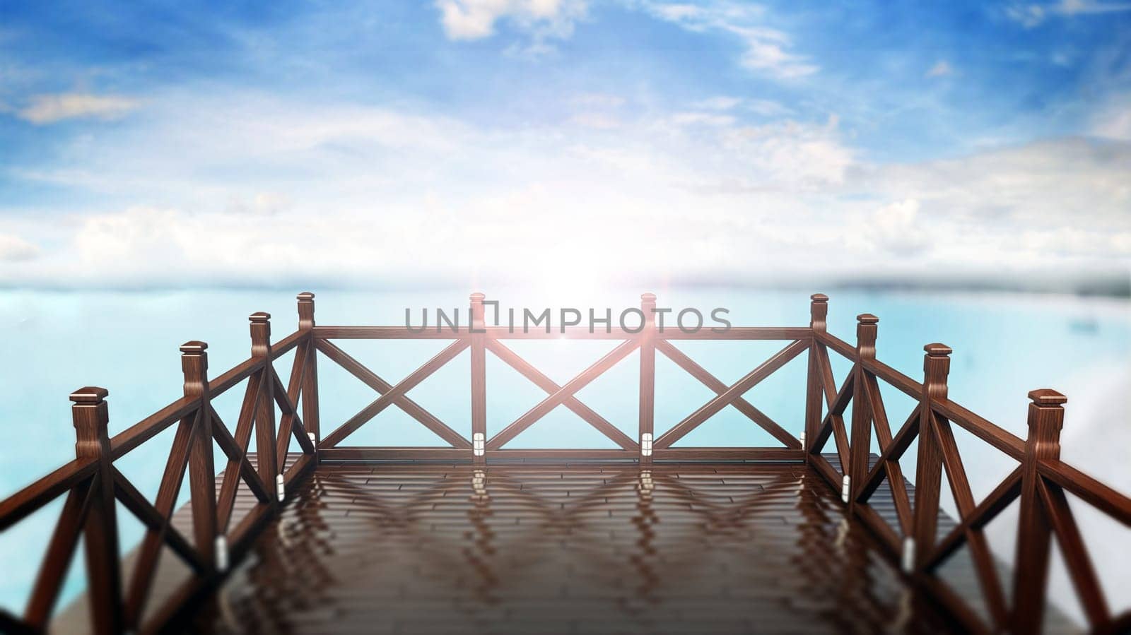 Balcony near the beach with a nice sea view. 3D illustration.