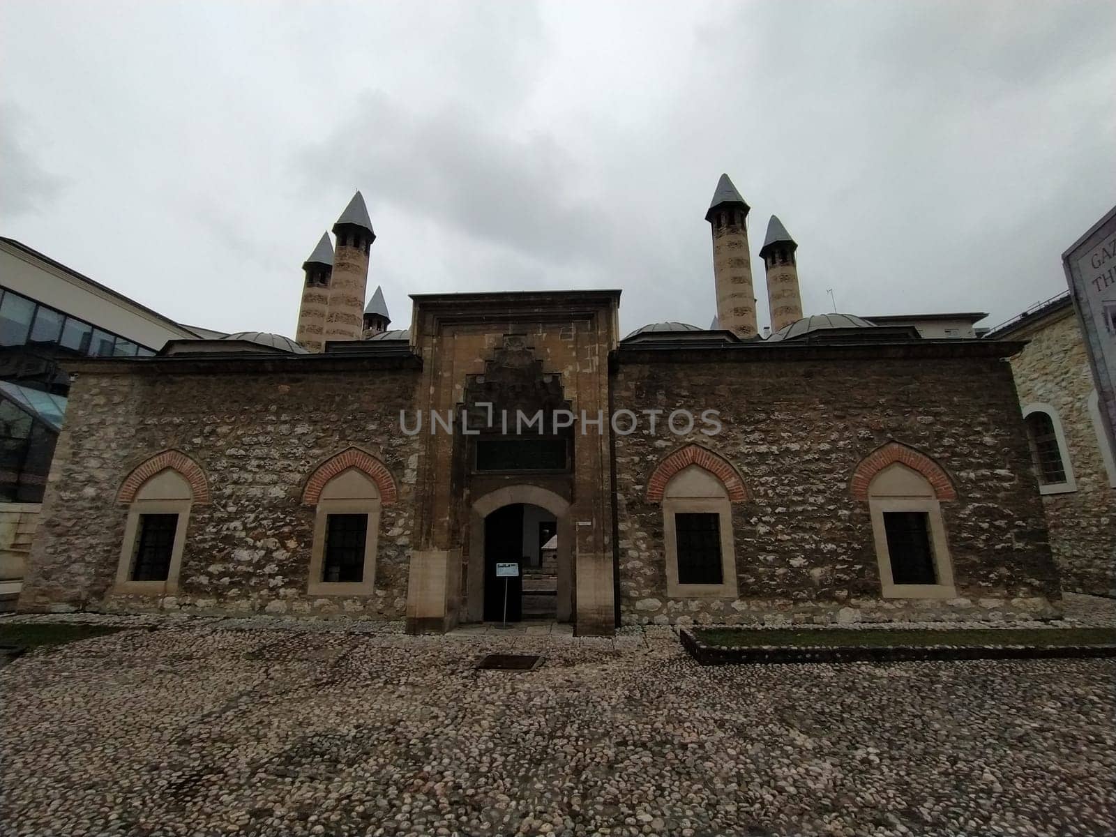 Sarajevo, Bosnia and Herzegovina, March 8, 2020, central streets of Sarajevo. Islamic landmarks and tourist sites. Tourist attractions of Sarajevo. Tourist business, travel and excursions. Balkans.