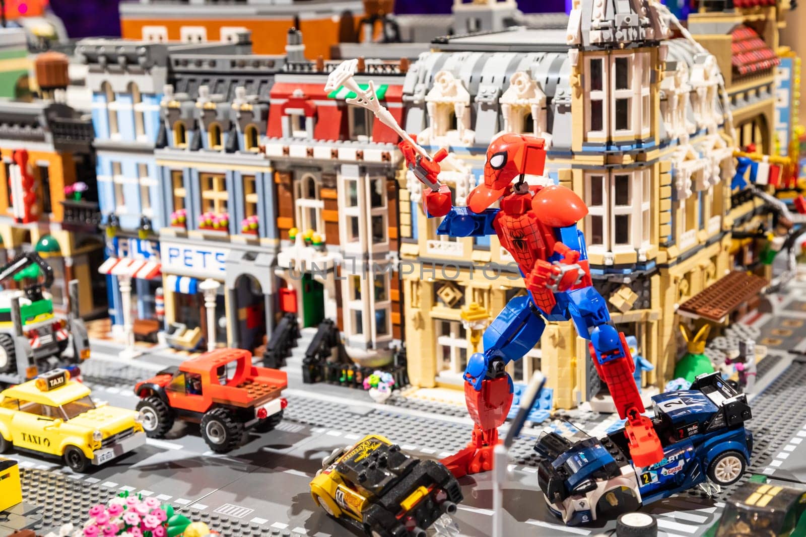 Turin, Italy - October 2022: city made of colorful plastic building blocks - fun and education