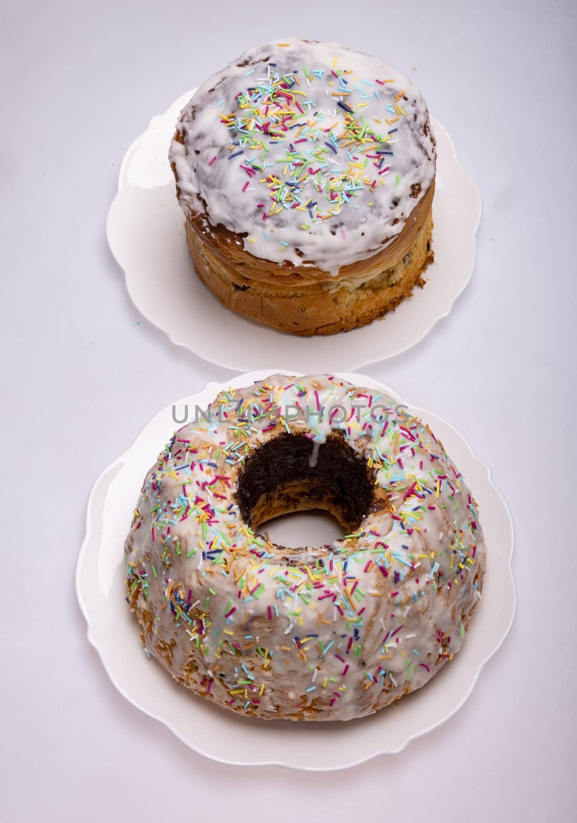 Traditional Ukrainian Easter Cake Kulich or Orthodox Christian Easter Bread.