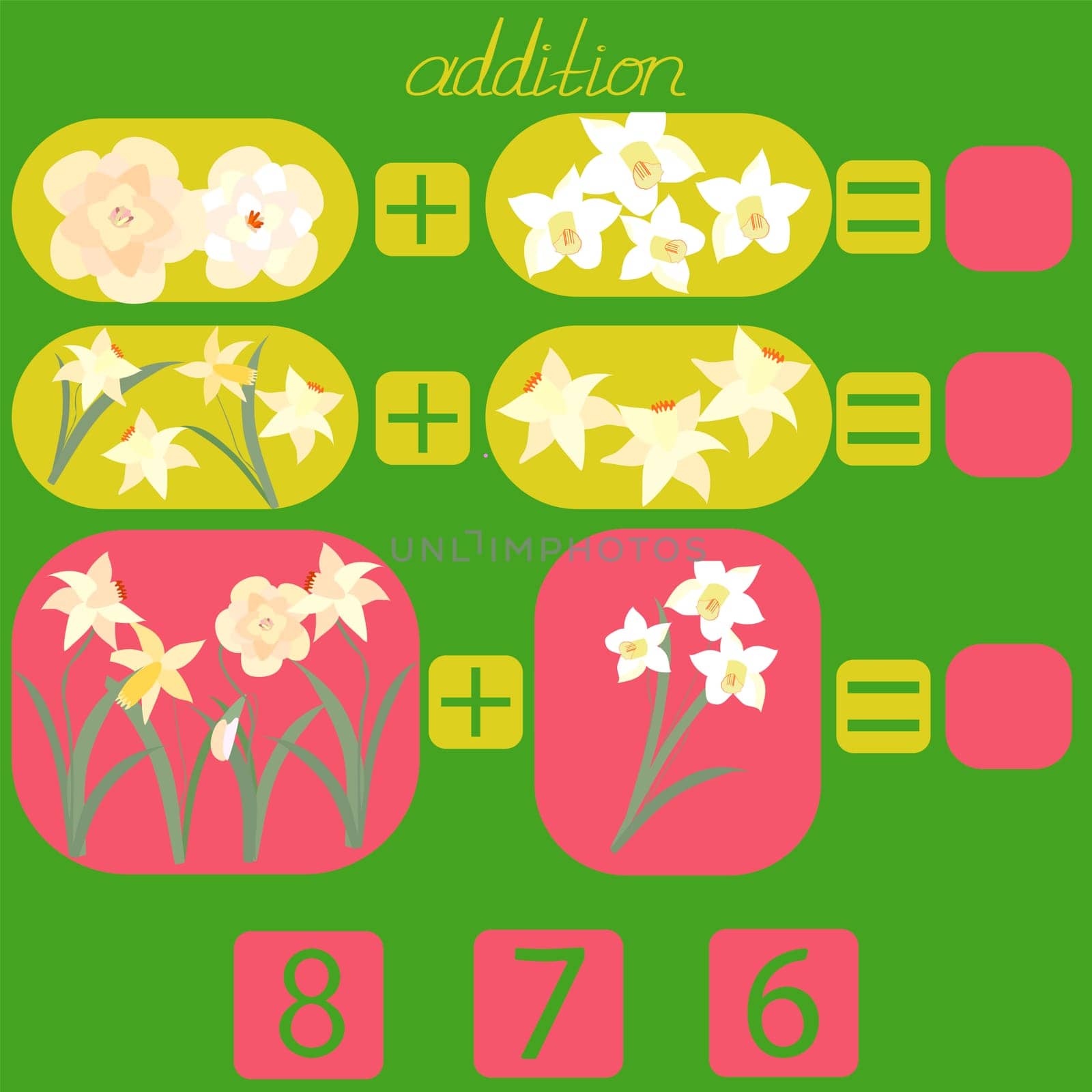 count the flowers in the picture and put the right number in the rebus for children under 6 years old