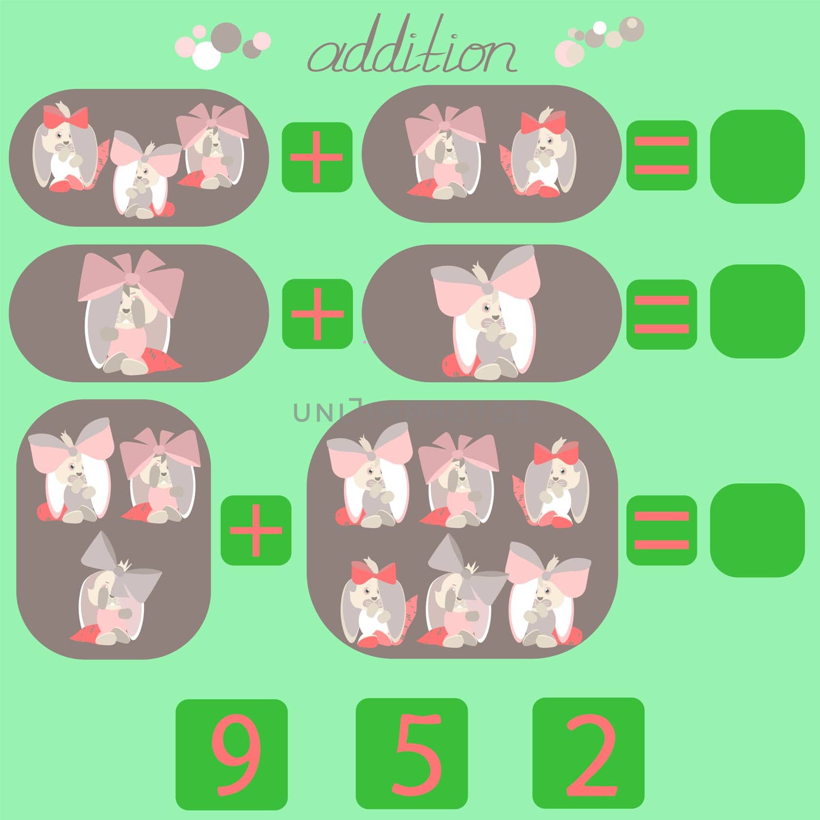 count the rabbits in the picture and put the right number in the rebus for children under 6 years old