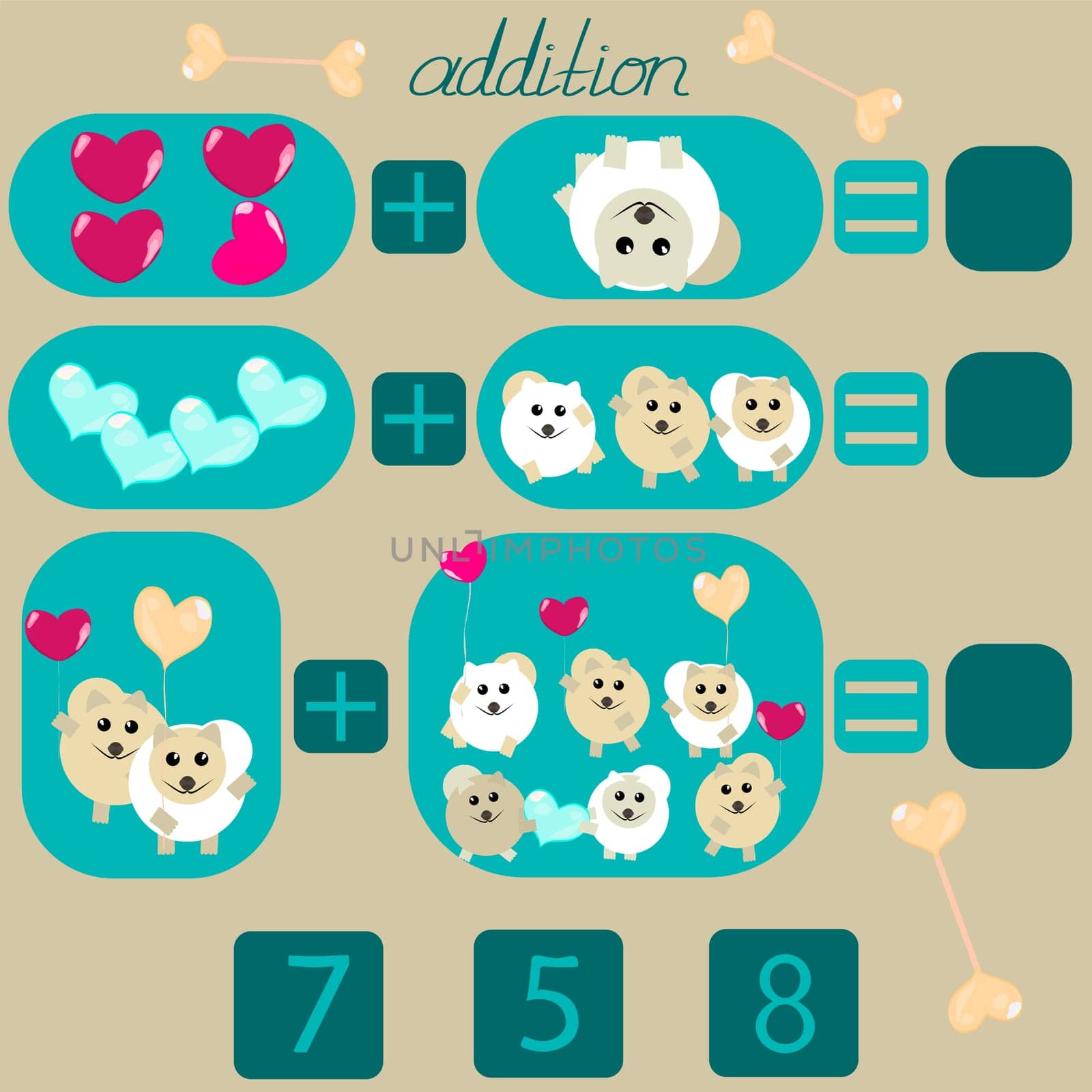 count the dogs in the picture and put the right number in the rebus for children under 6 years old
