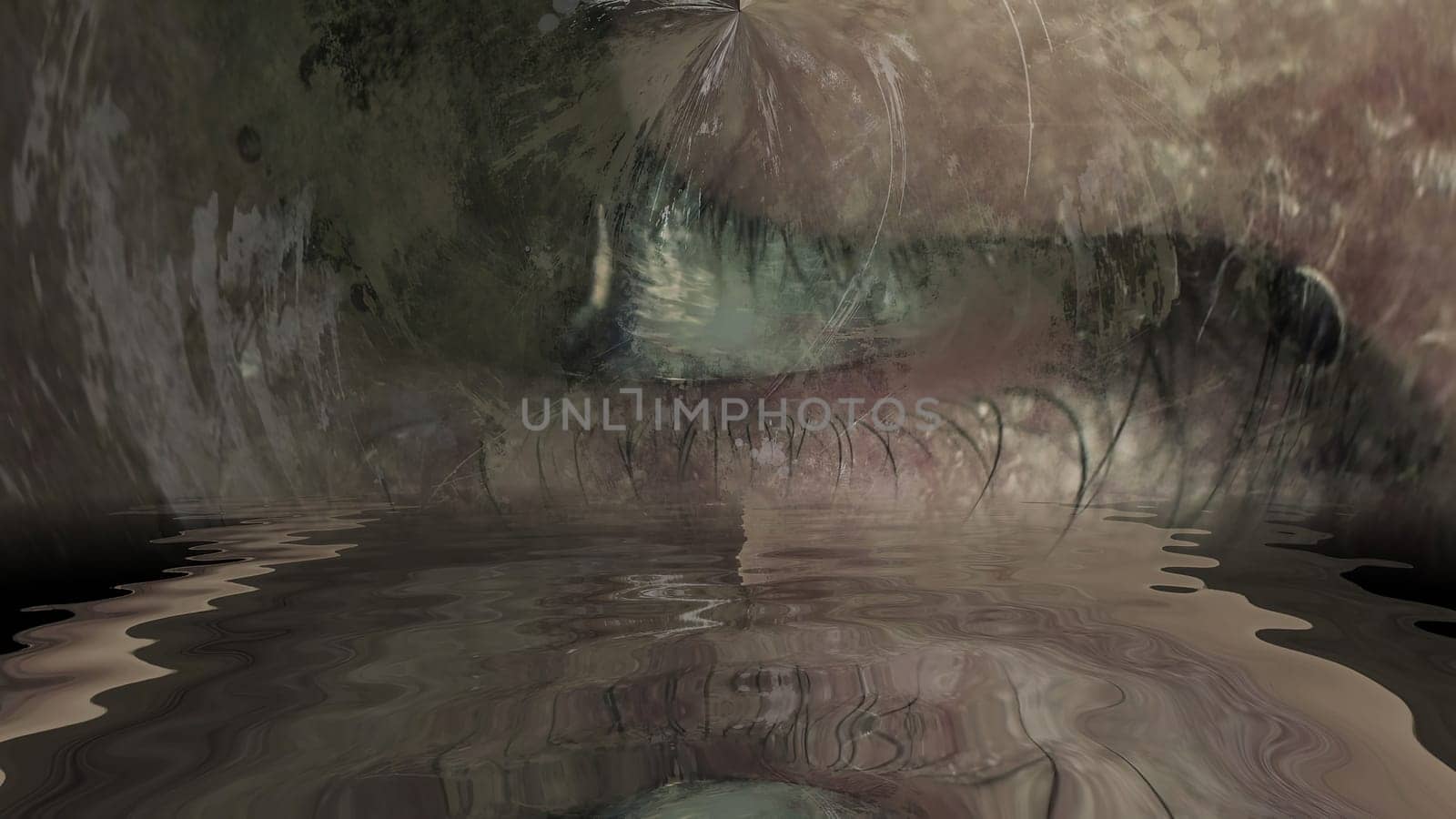 Scary eye on grunge background reflected in water,Scary eye on grunge background reflected in water