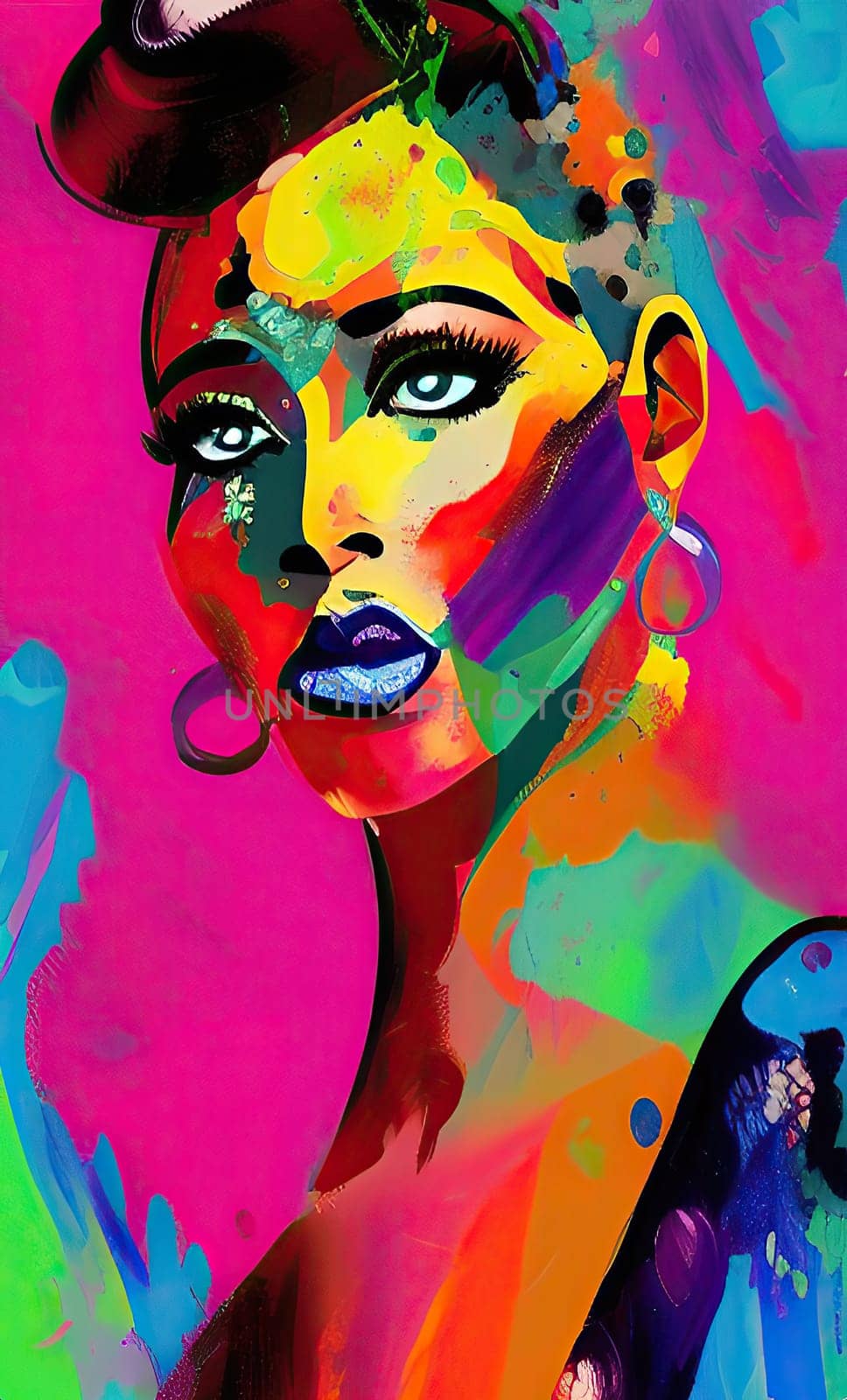 Colourful modern abstract woman face. Hand drawn digital art  illustration,Colourful modern abstract woman face. Hand drawn digital art  illustration