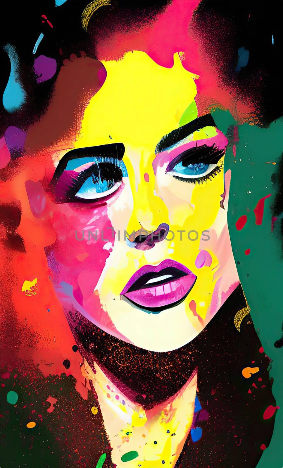 Colourful modern abstract woman face. Hand drawn digital art  illustration,Colourful modern abstract woman face. Hand drawn digital art  illustration