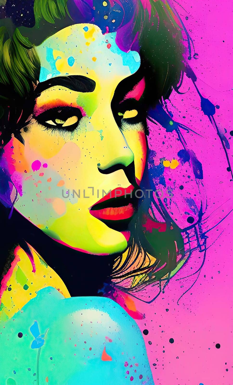 Colourful modern abstract woman face. Hand drawn digital art  illustration,Colourful modern abstract woman face. Hand drawn digital art  illustration