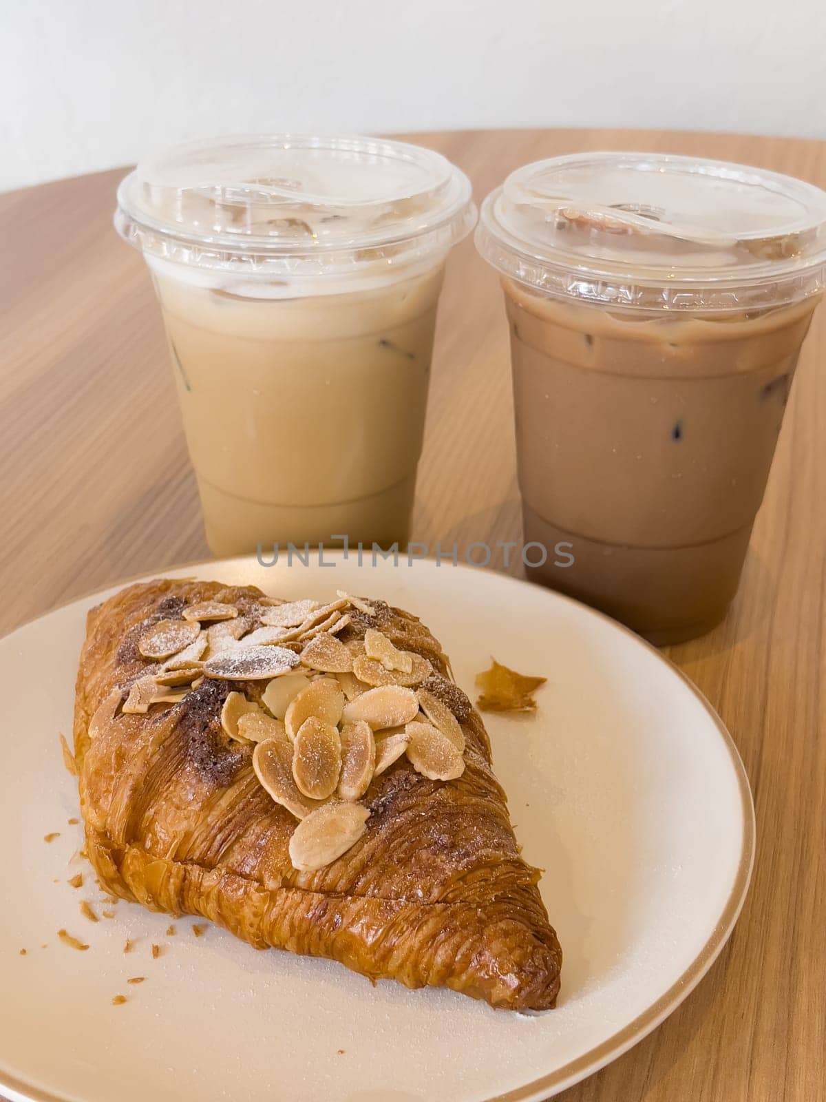Freshly baked croissants and iced coffee, stock photo