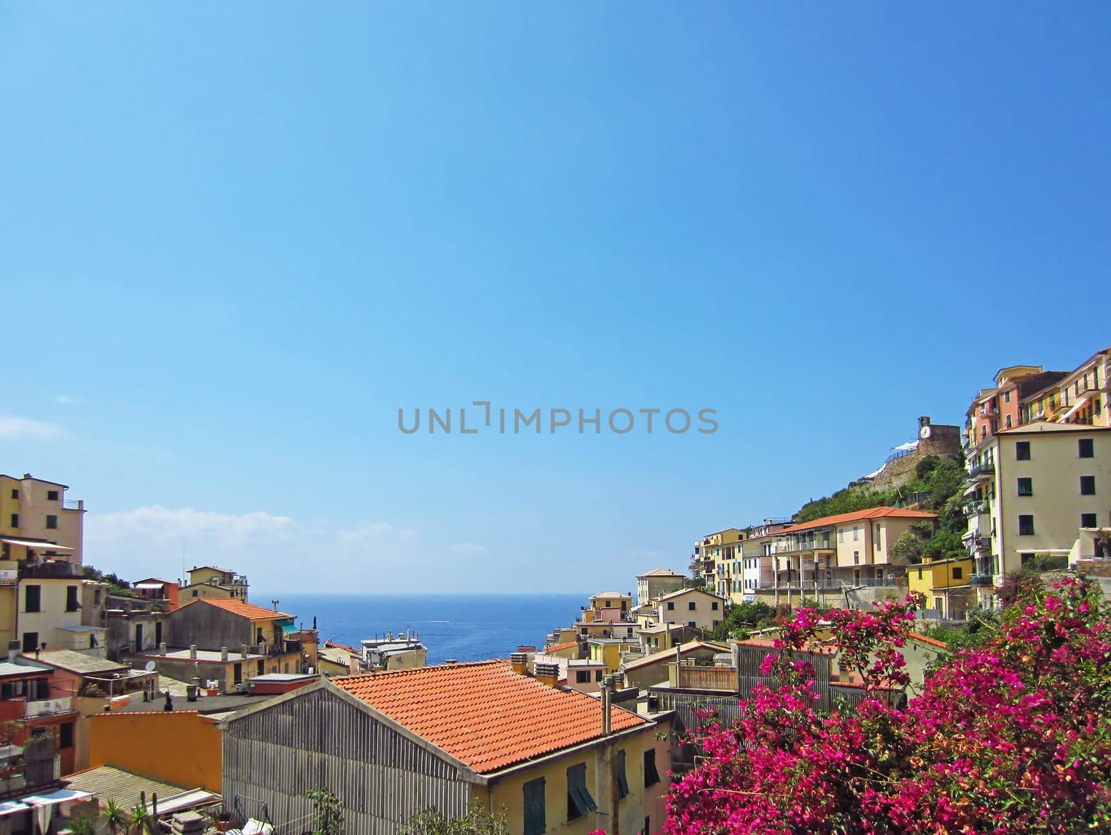 View of the Riomaggiore on the Mediterranean Coast of Italy