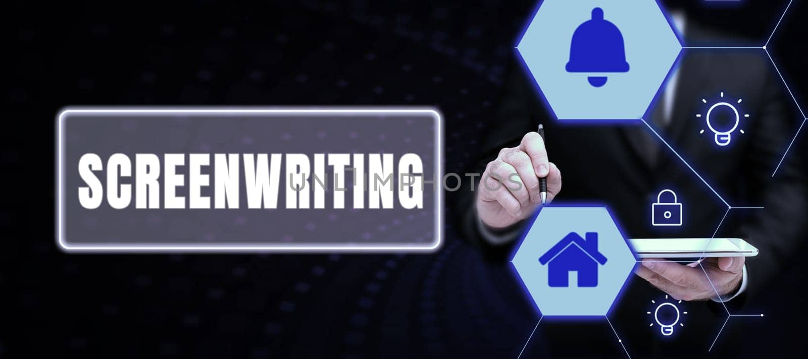 Hand writing sign Screenwriting, Conceptual photo the art and craft of writing scripts for media communication