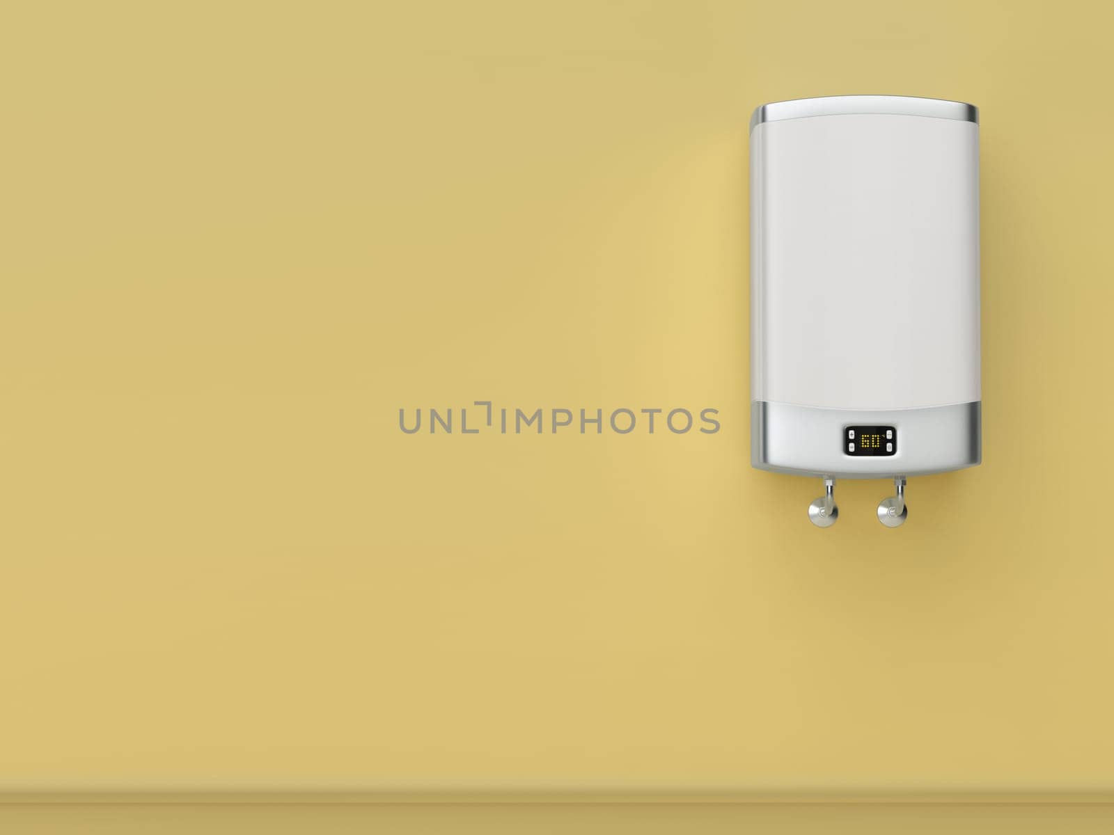 Smart storage water heater on the bathroom wall