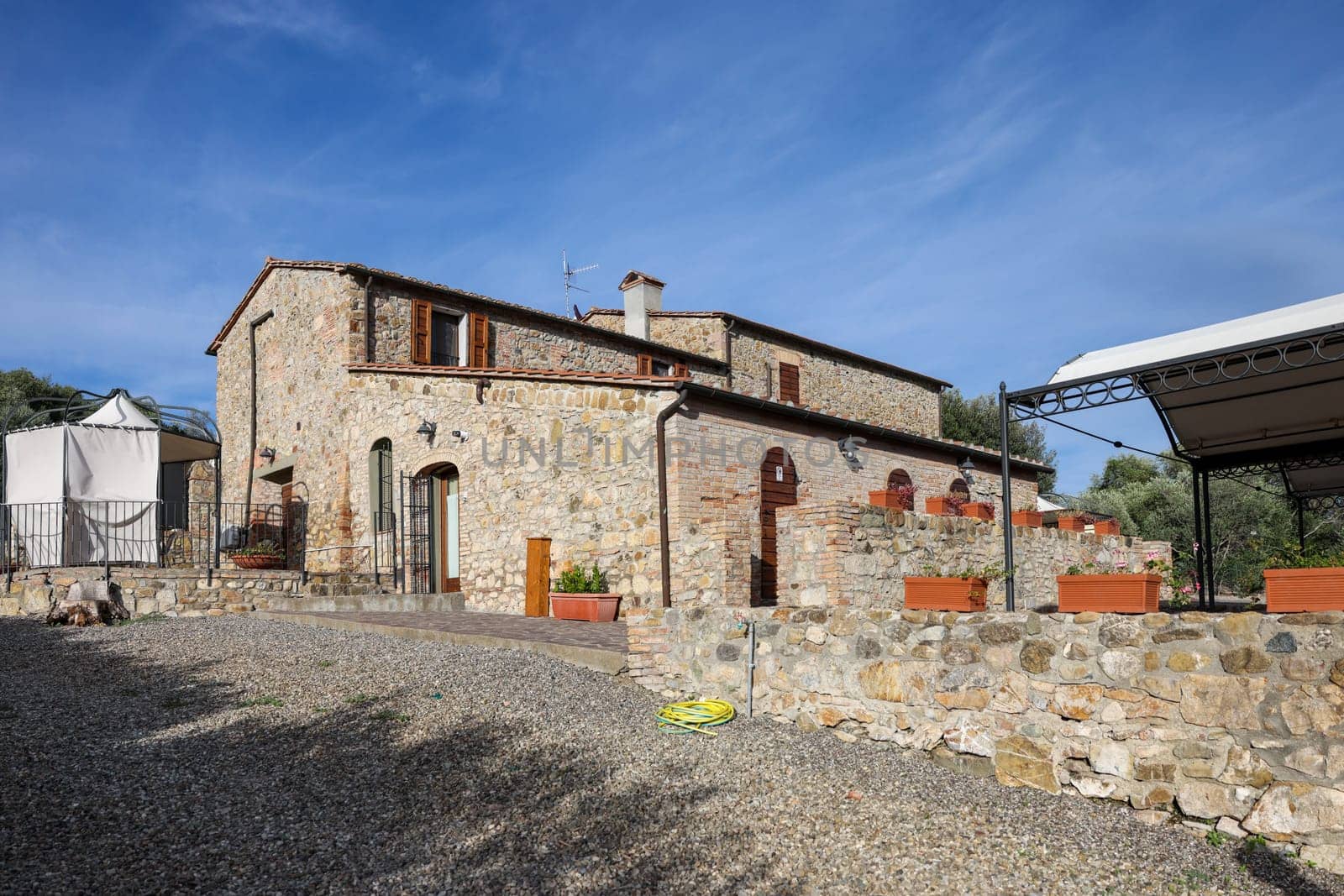 Restored old stone house in Montemassi in the province of Grosseto. Tuscany. Italy