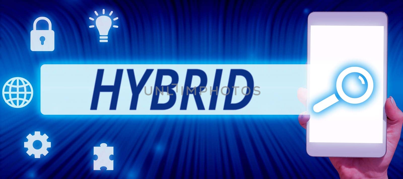 Conceptual display Hybrid, Business approach offspring of two plants or animals of different species or varieties