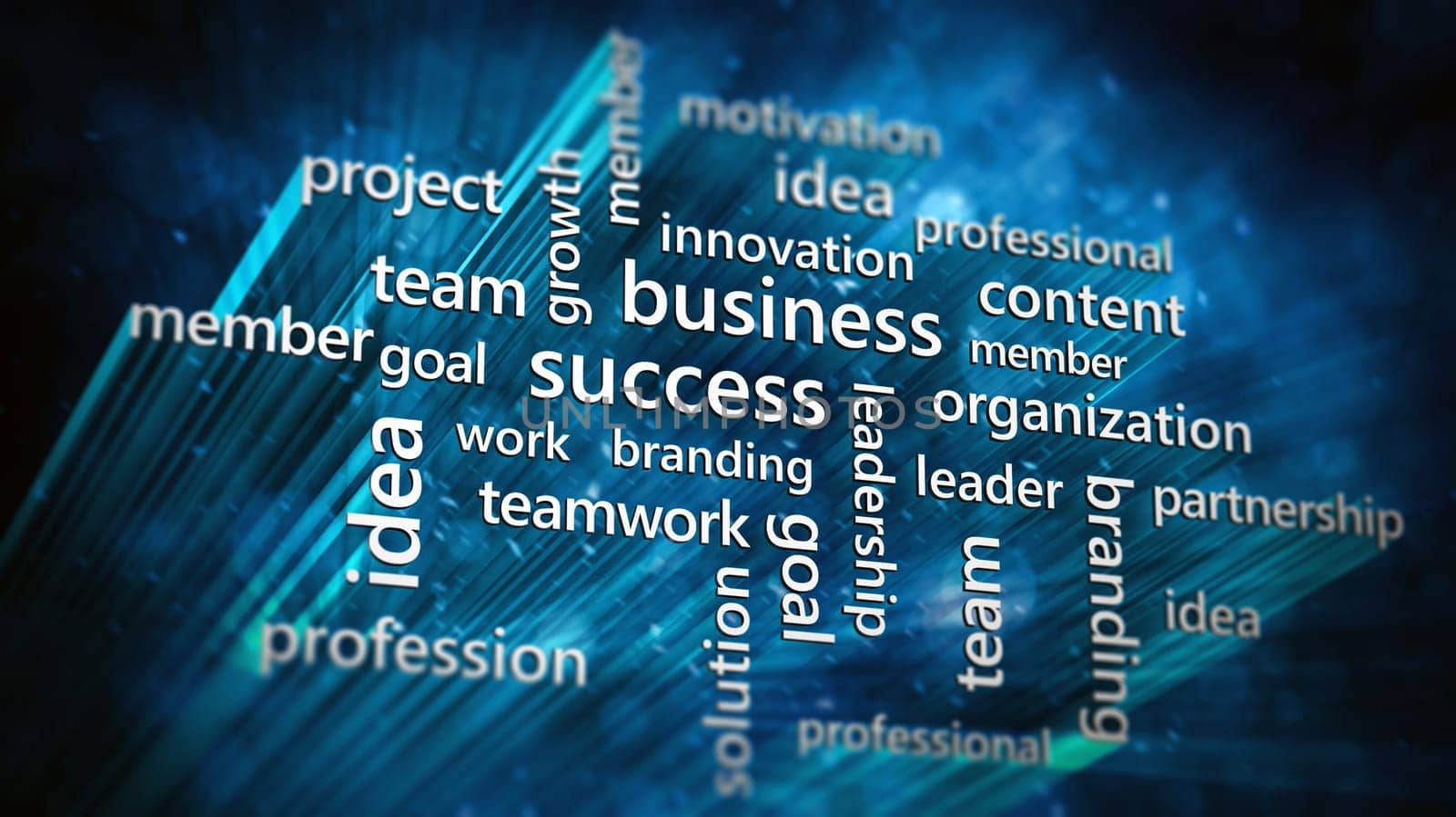 Business and success concept background in blue tones. 3D illustration.
