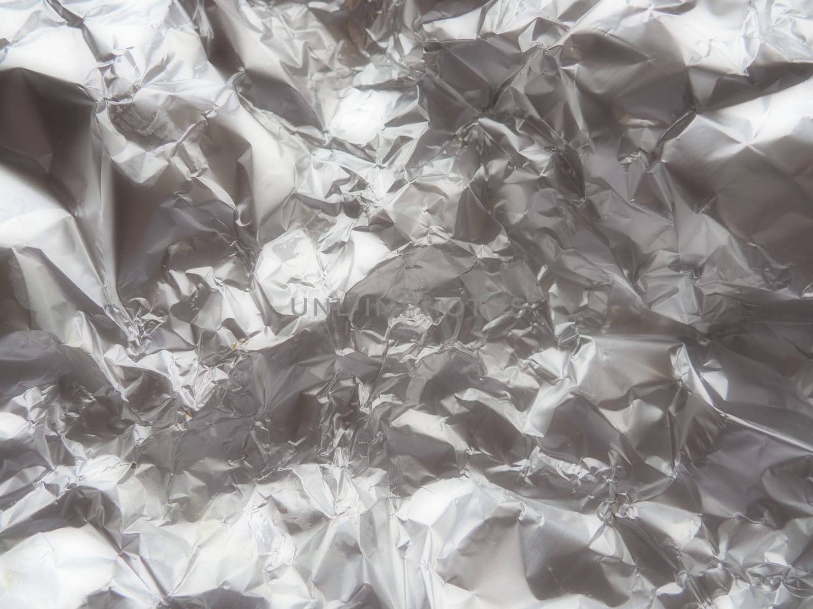foil close-up. Aluminum silver crumpled foil. Abstract metallic background. Foil for baking food. Background.