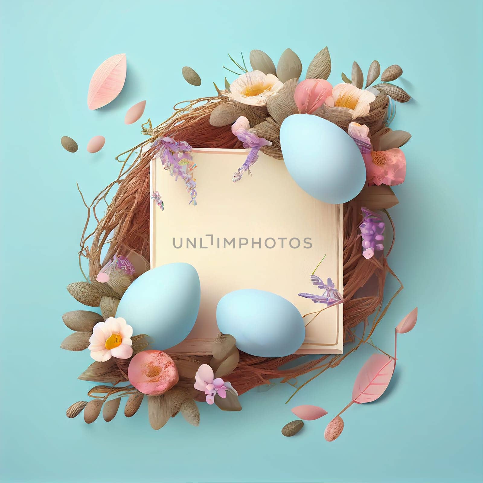 Happy Easter Day Concept. Top view easter eggs isolated on white background with copy space for text, template header for website, AI Generative