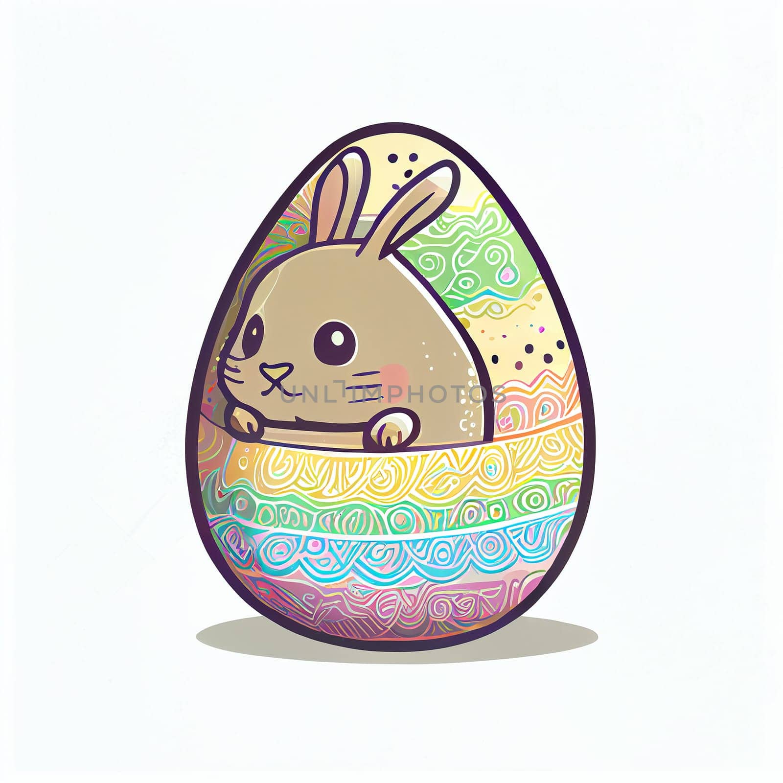 Easter Day Concept. Watercolor easter bunny in the eggs, elements illustrations, cartoon holiday painted background, AI Generative