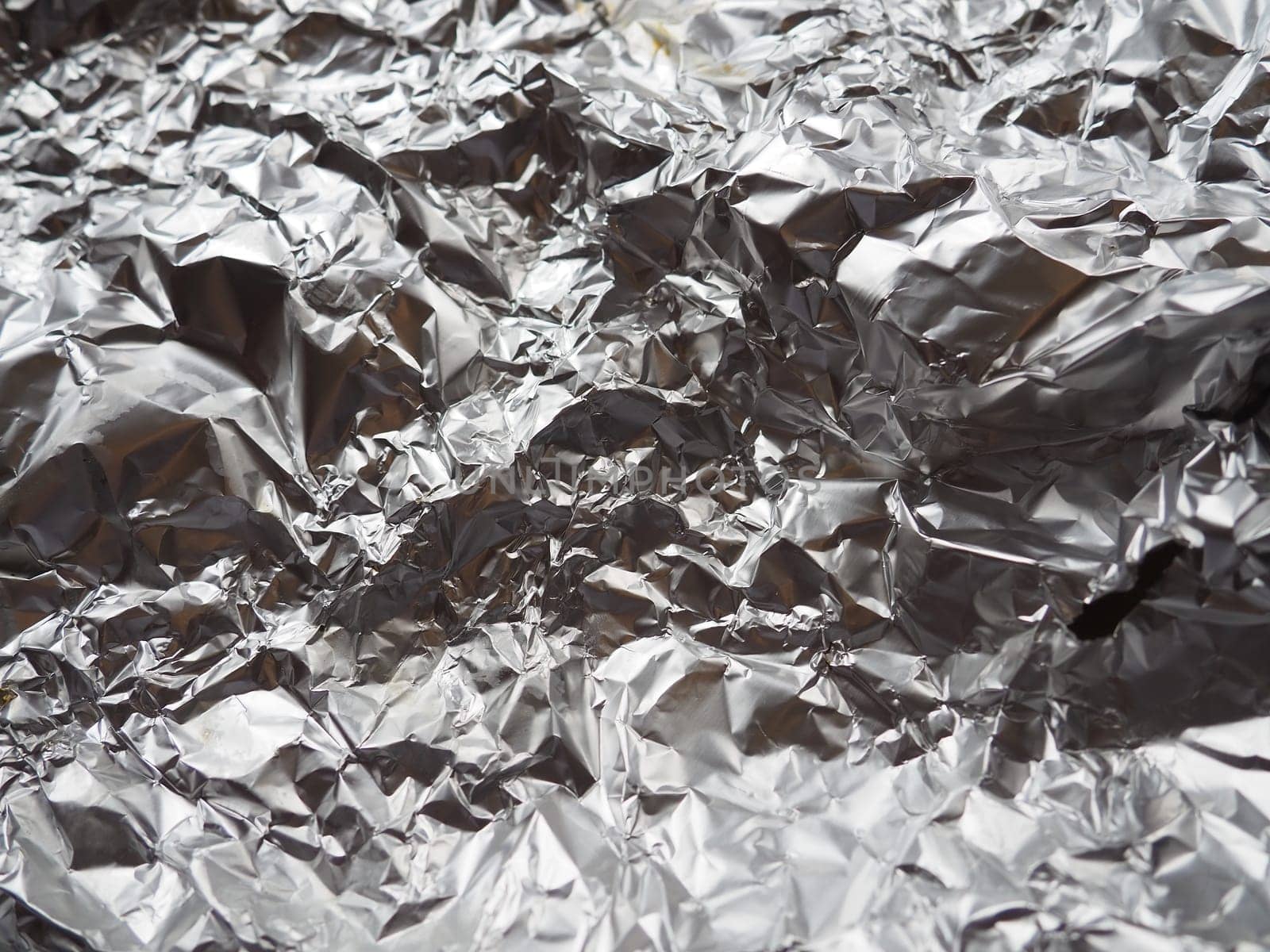 foil close-up. Aluminum silver crumpled foil. Abstract metallic background. Foil for baking food. Background.