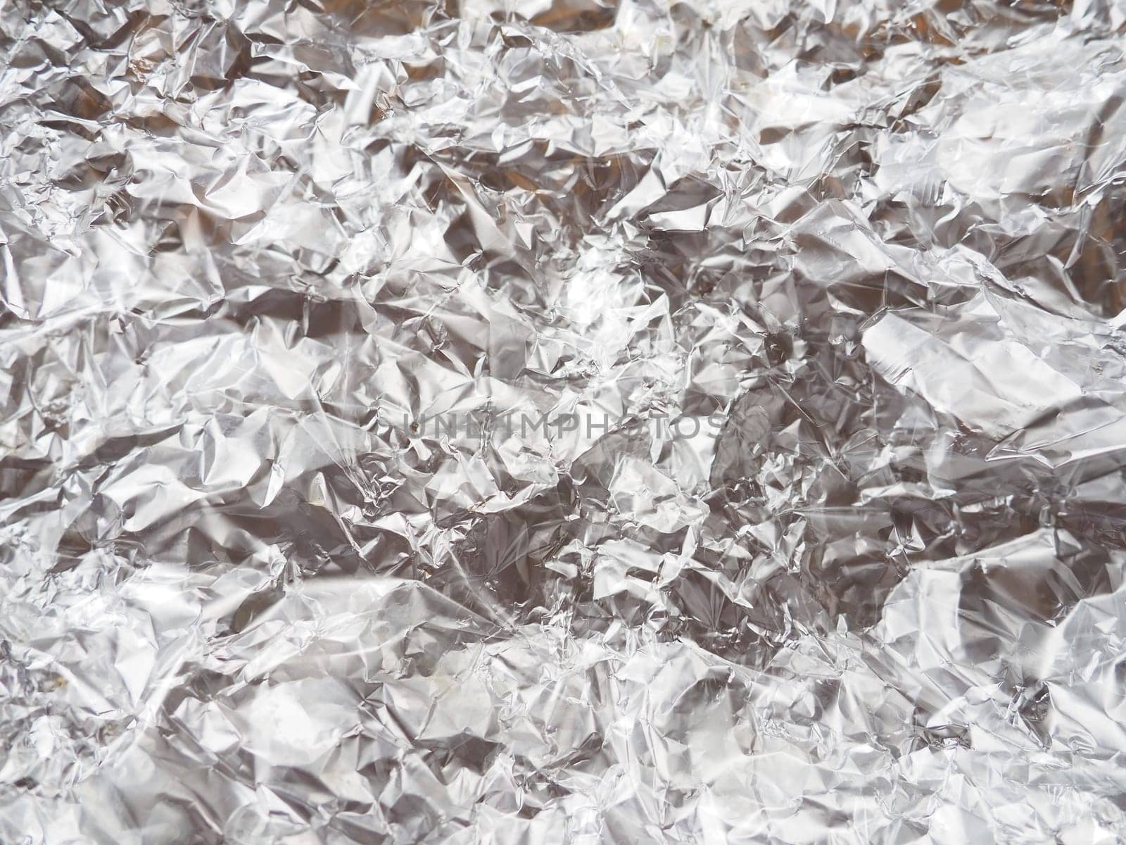 foil close-up. Aluminum silver crumpled foil. Abstract metallic background. Foil for baking food. Background.