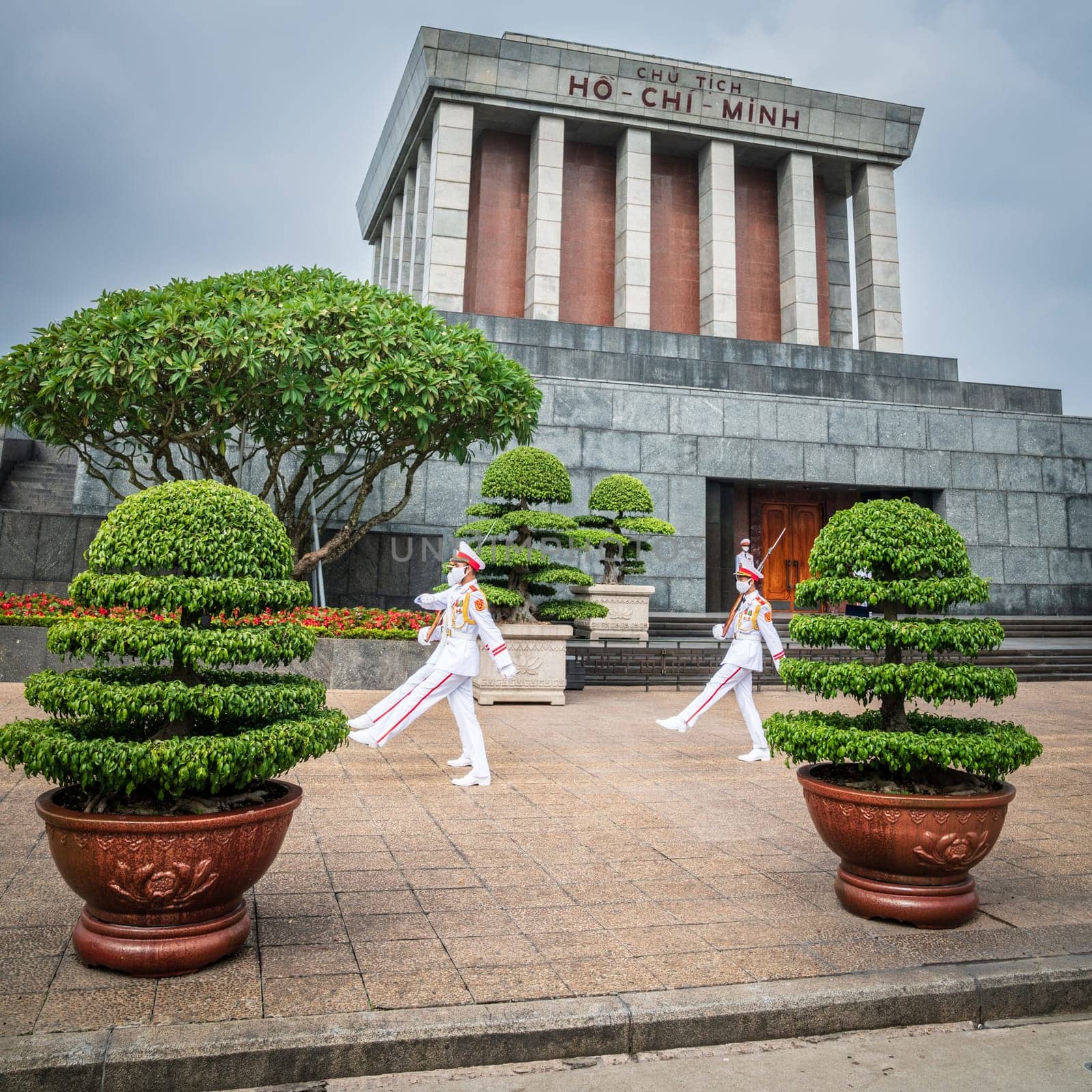 Hanoi, Vietnam, November 13, 2022: Change of guard at the Ho Chi Minh mausoleum in Hanoi, Vietnam