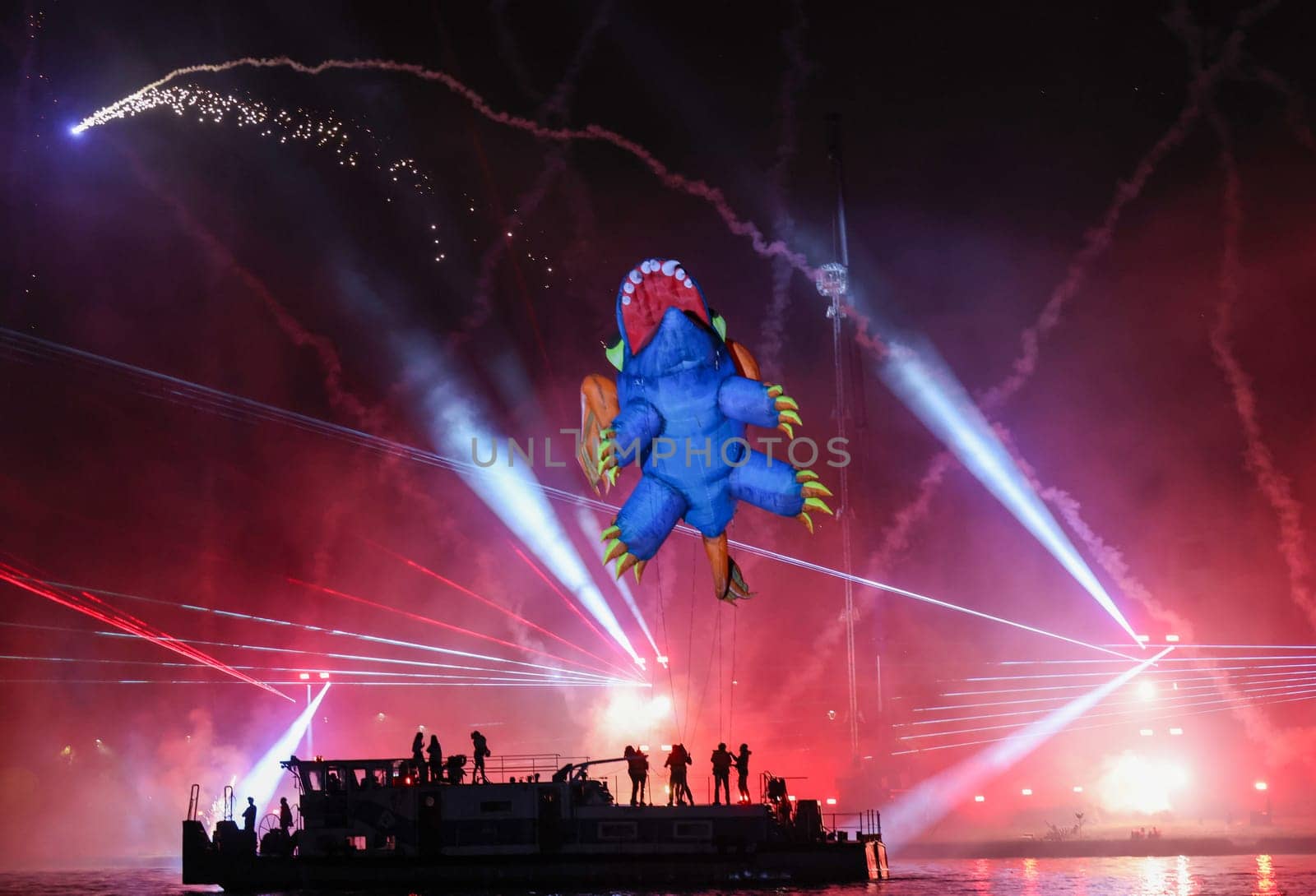 Cracow, Poland - June 4, 2022: Great Dragon Parade. The Great Outdoor Show on the Vistula River.