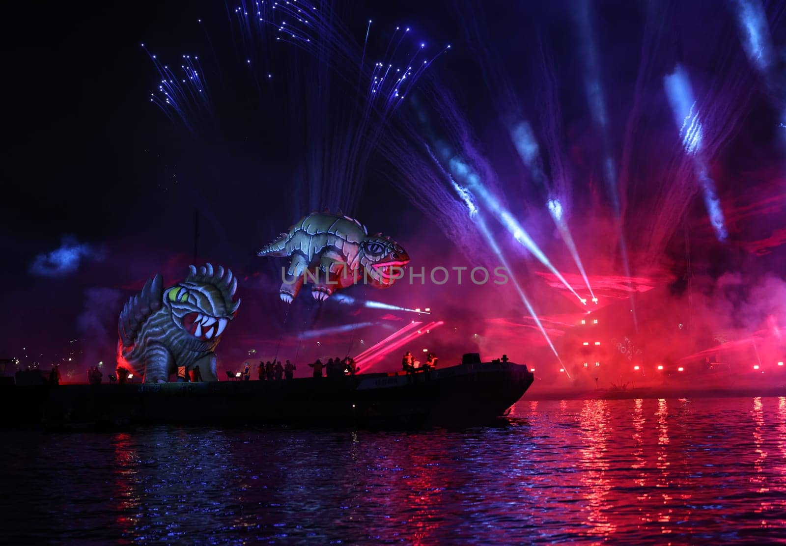 Cracow, Poland - June 4, 2022: Great Dragon Parade. The Great Outdoor Show on the Vistula River.
