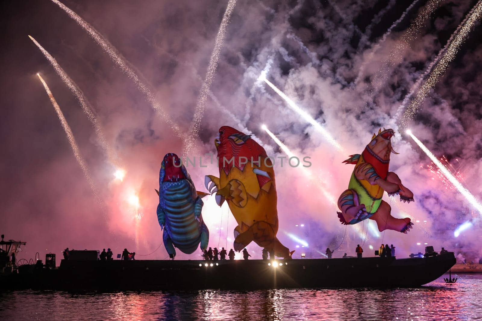 Cracow, Poland - June 4, 2022: Great Dragon Parade. The Great Outdoor Show on the Vistula River.