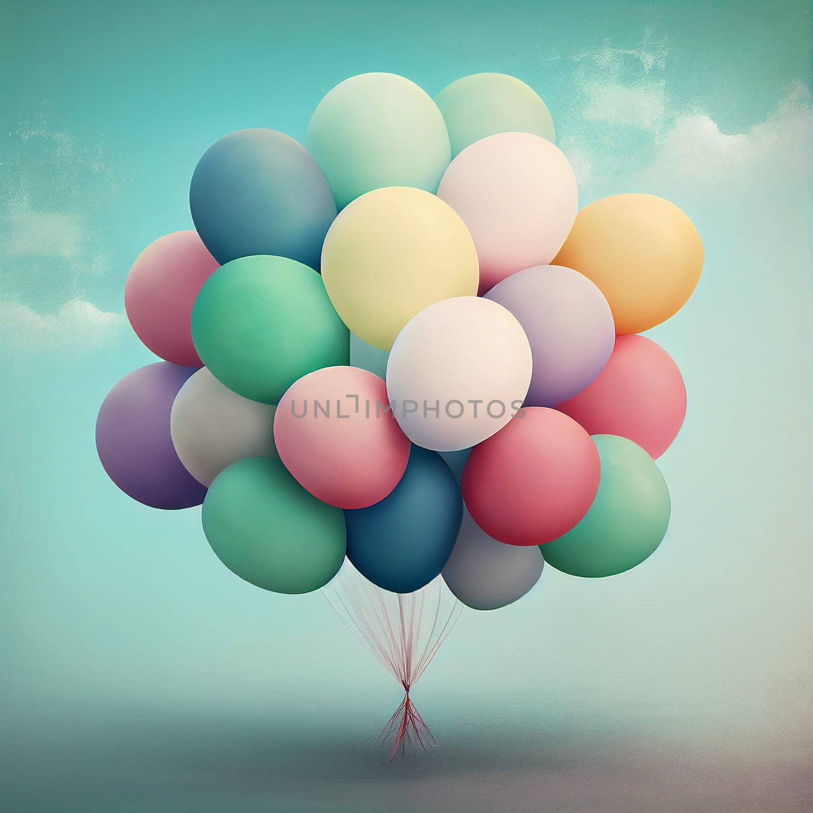 Colorful balloons in the sky, birthday, anniversary and party concept, generative AI