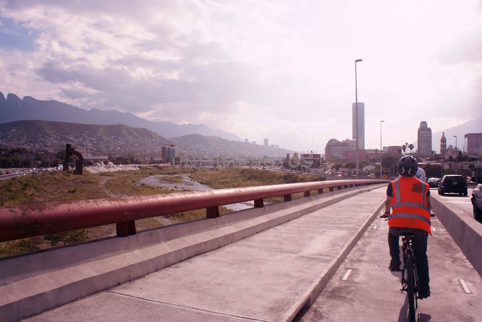 Photograph of an urban cyclist on a cycling track