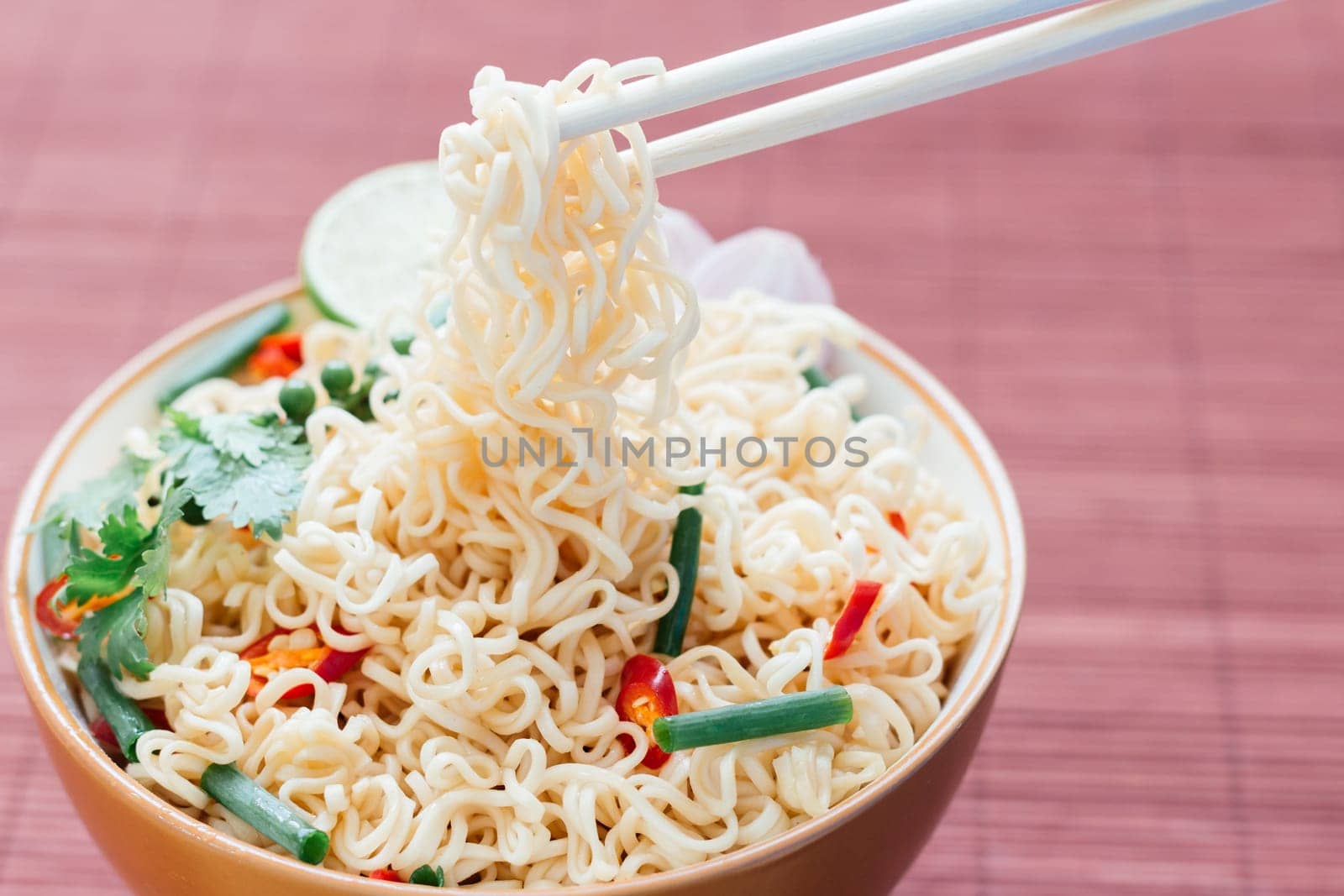noodle with pepers spice in bowl asia culture food