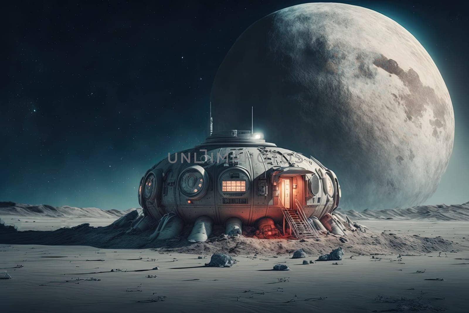 A human space base on an unknown planet created with Generative AI technology.