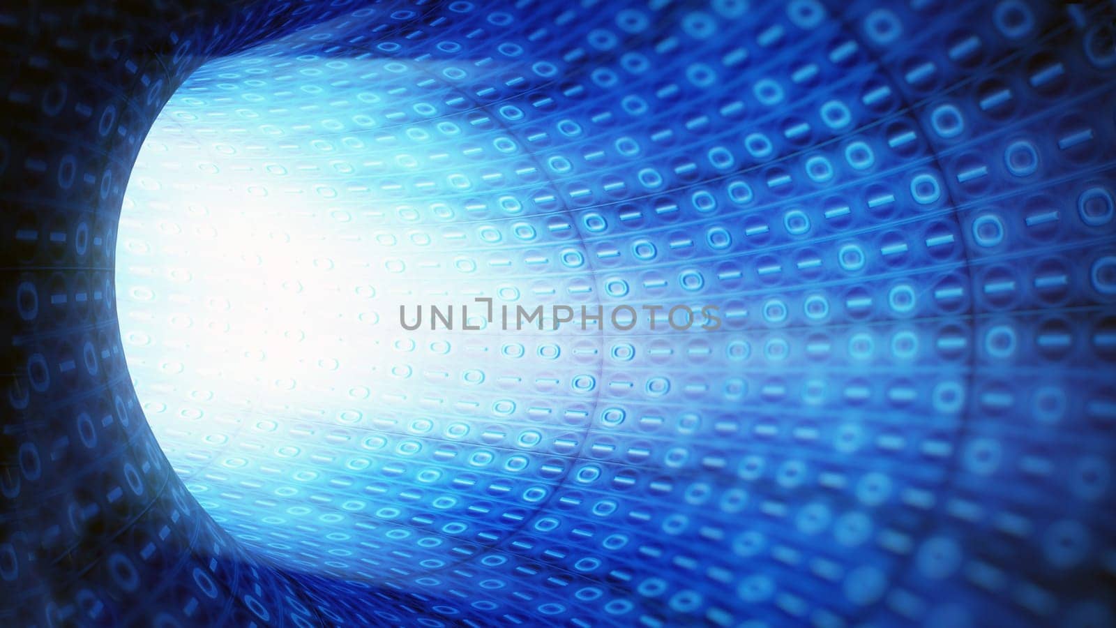 Blue binary code technology tunnel. 3D illustration.