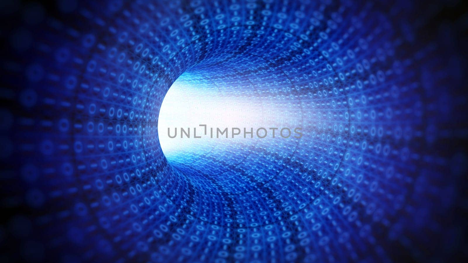 Blue binary code technology tunnel. 3D illustration.