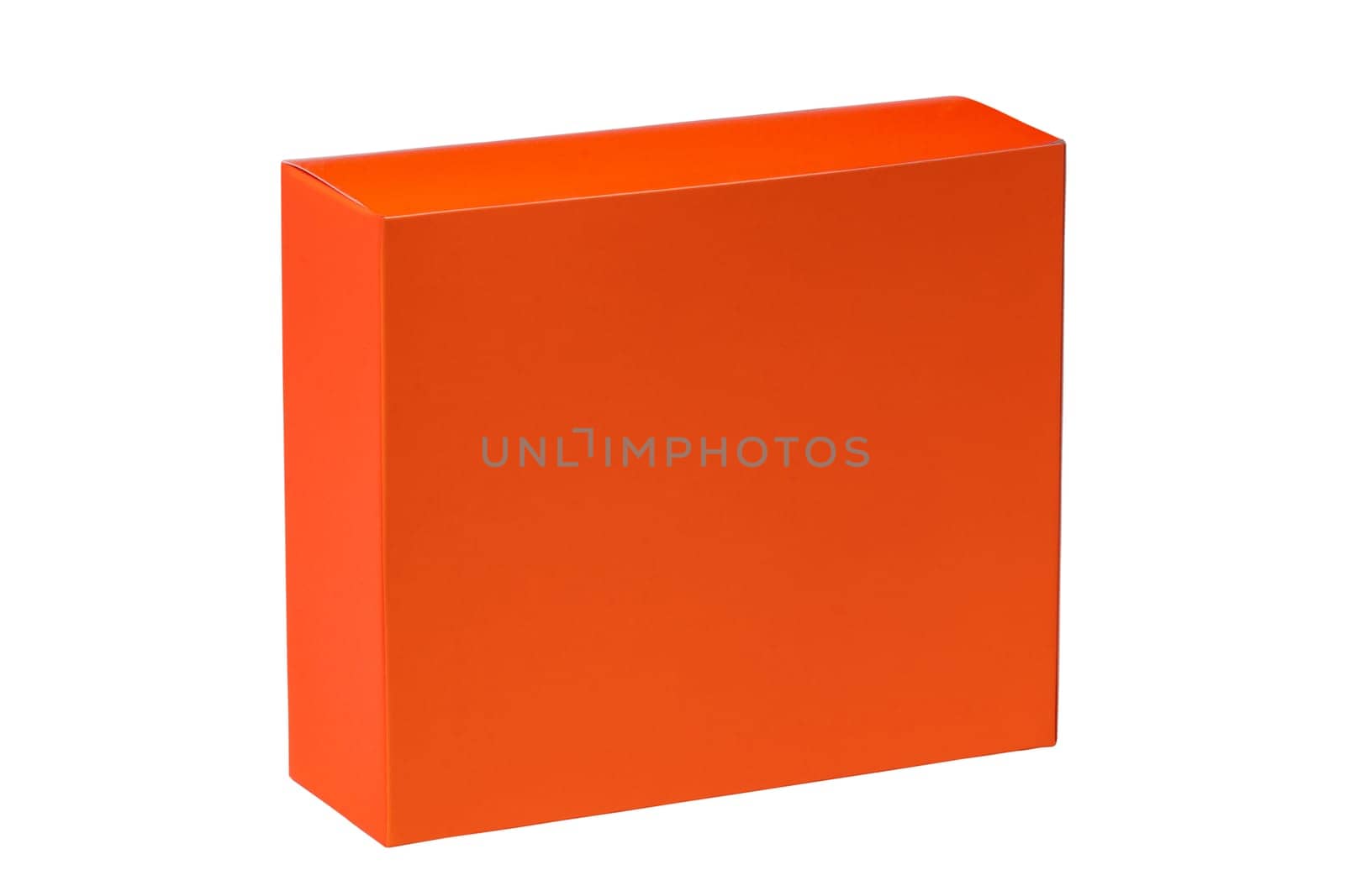 Gift box isolated. Closed orange cardboard box or kraft paper box. Clipping path. Birthday, Valentine's Day, Mother’s Day anniversary or other holiday.