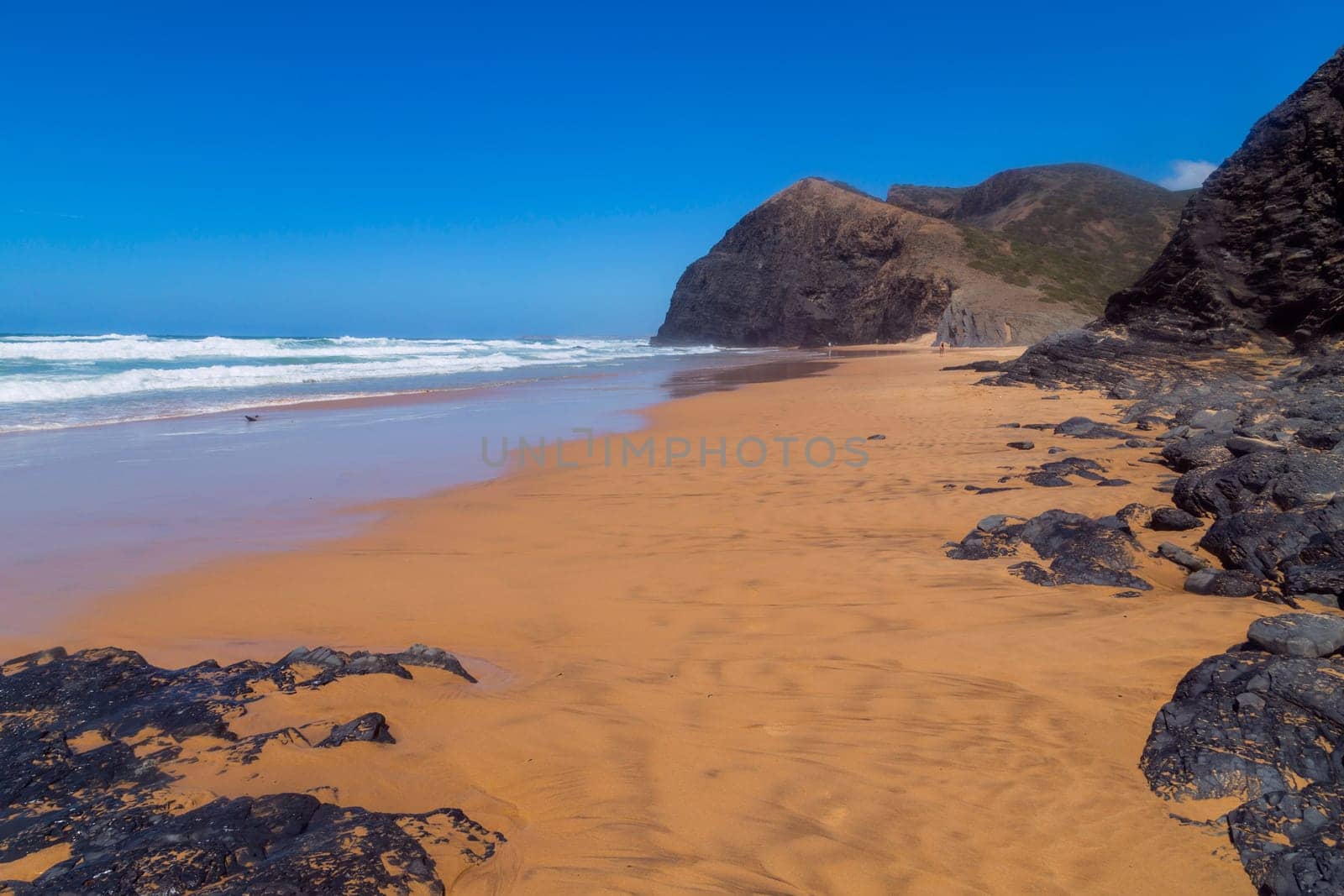 Beautiful empty beach in Algarve west coast, Portugal
