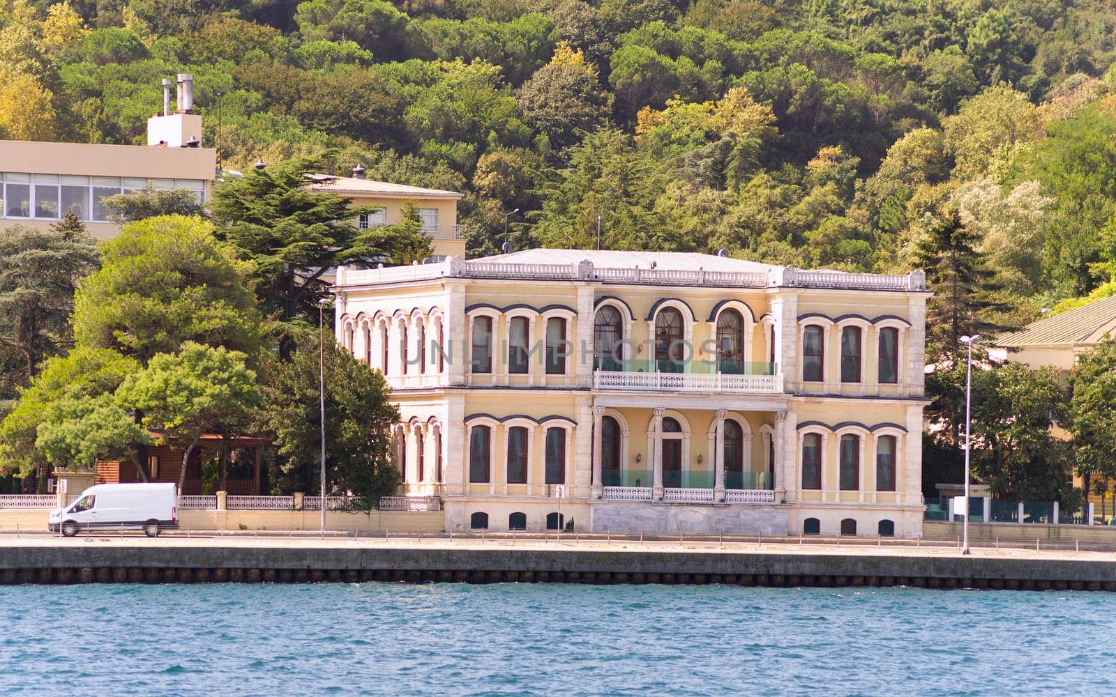 View of the Kalender mansion or beach house, flocated at the European side of Bosphorus Strait in Tarabya neighborhood in Sariyer district of Istanbul, Turkey